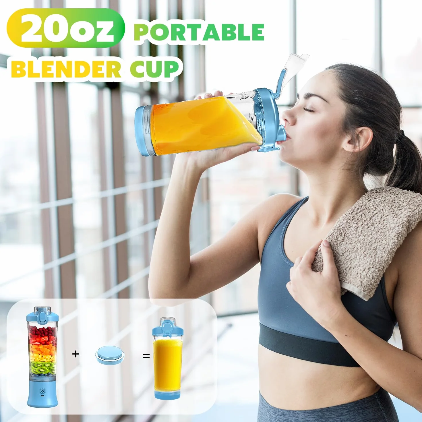 Przenośny blender osobista sokowirówka z izolowanym rękawem do koktajli i smoothie, 600 ml, mini blender z pokrywką podróżną, ładowany przez USB, elektryczny shaker proteinowy do kuchni, podróży