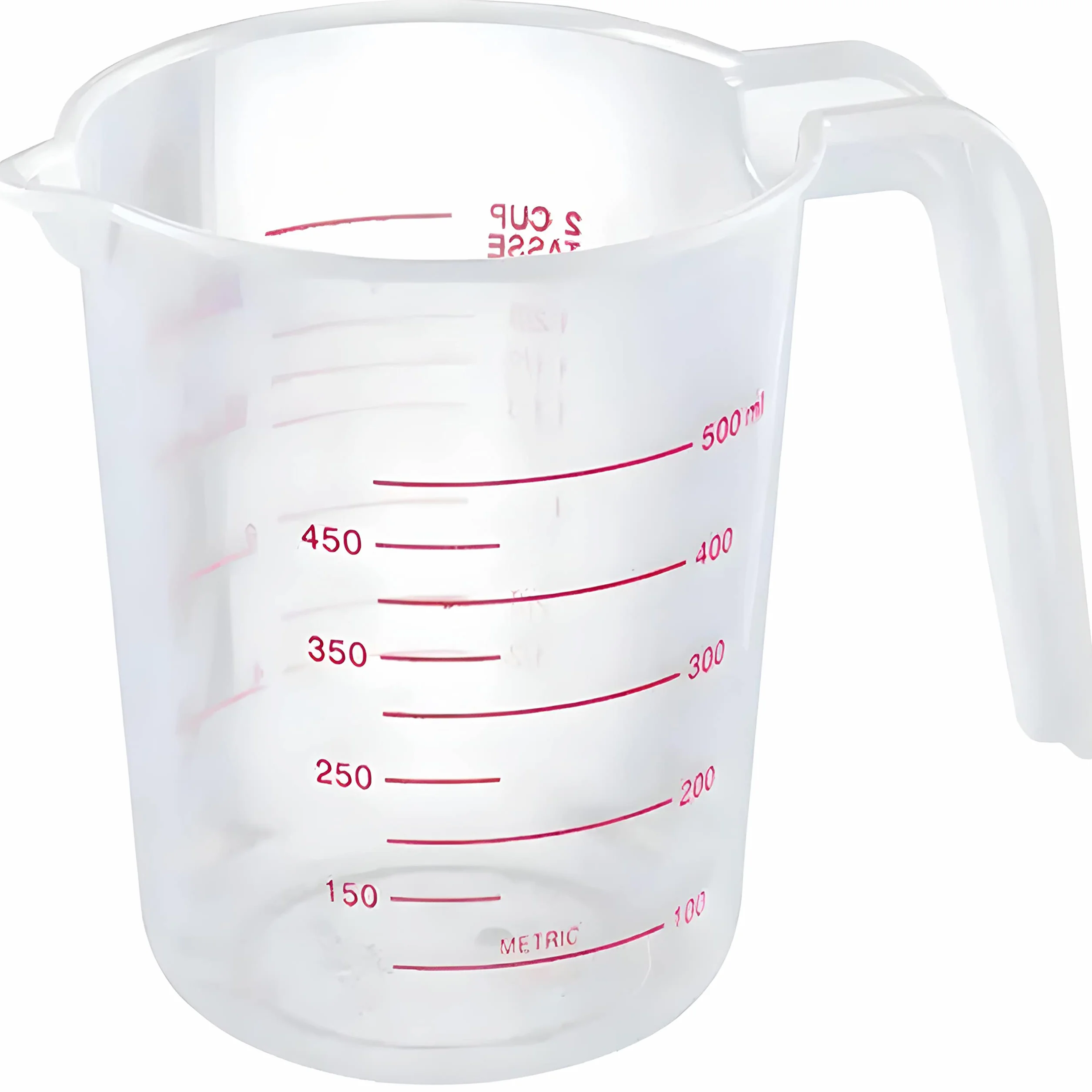 Rotto Kubek z miarką 0,5 l | odporny na stłuczenia, nadaje się do mycia w zmywarce, przezroczysty, czerwona skala, tworzywo sztuczne, do kuchni, gospodarstwa domowego, warsztatu i laboratorium
