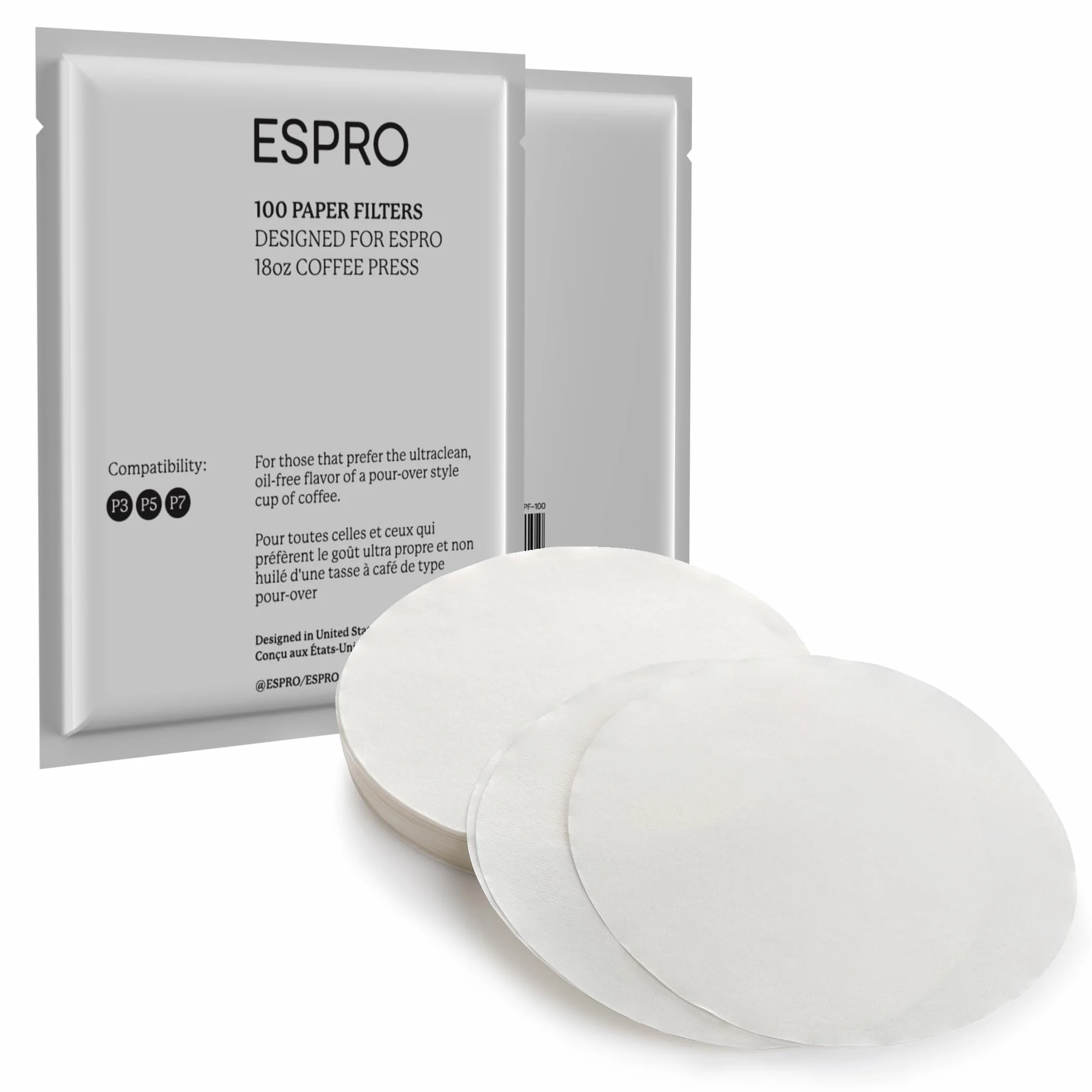 ESPRO 100 szt. Filtry papierowe do kawy francuska prasa, P3/P5/P6/P7, 530 ml