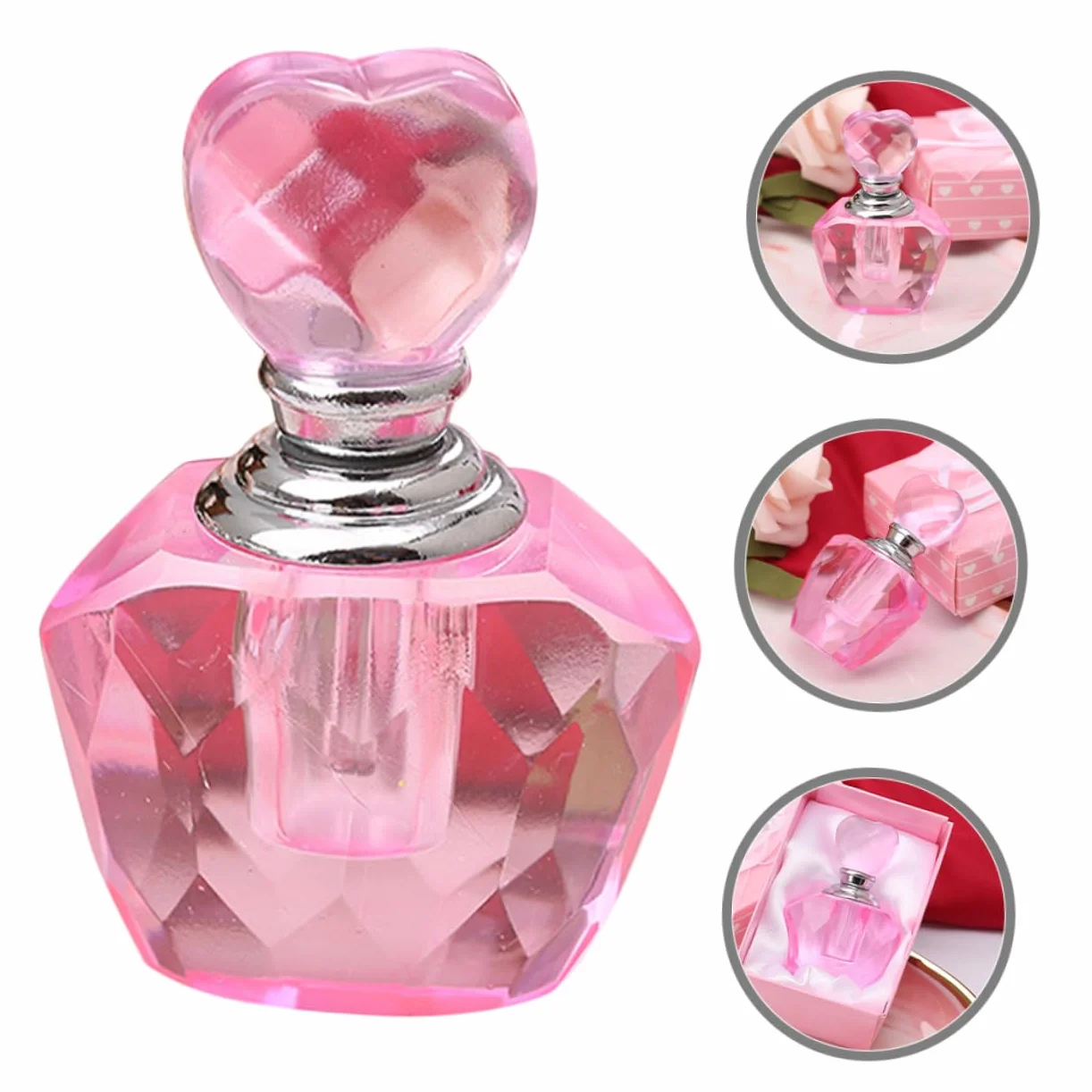Mały Szklany Flakonik Perfumy z Pudełkiem Urokliwy Flakon Kształcie Serca Idealny Do Przechowywania Perfum Luksusowy Upominek Ślub i Inne Okazje