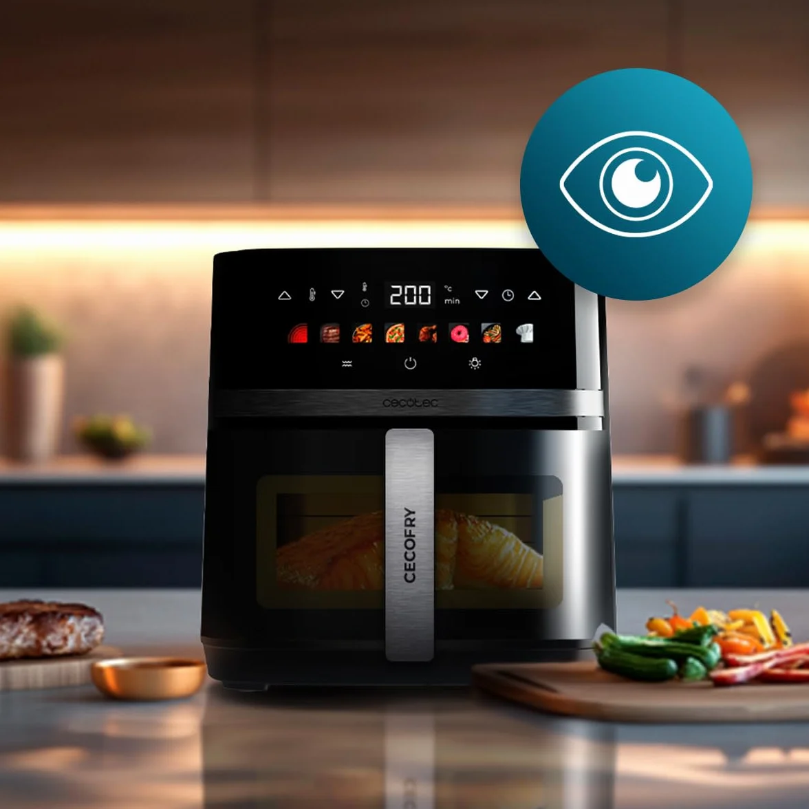 Cecotec Frytkownica powietrzna 8 litrów, frytkownica powietrzna Cecofry&Grill Duoheat 8000, 2200 W, podwójna wytrzymałość, dietetyczna i cyfrowa, okno, regulowana temperatura 80-200 °C, 8 menu