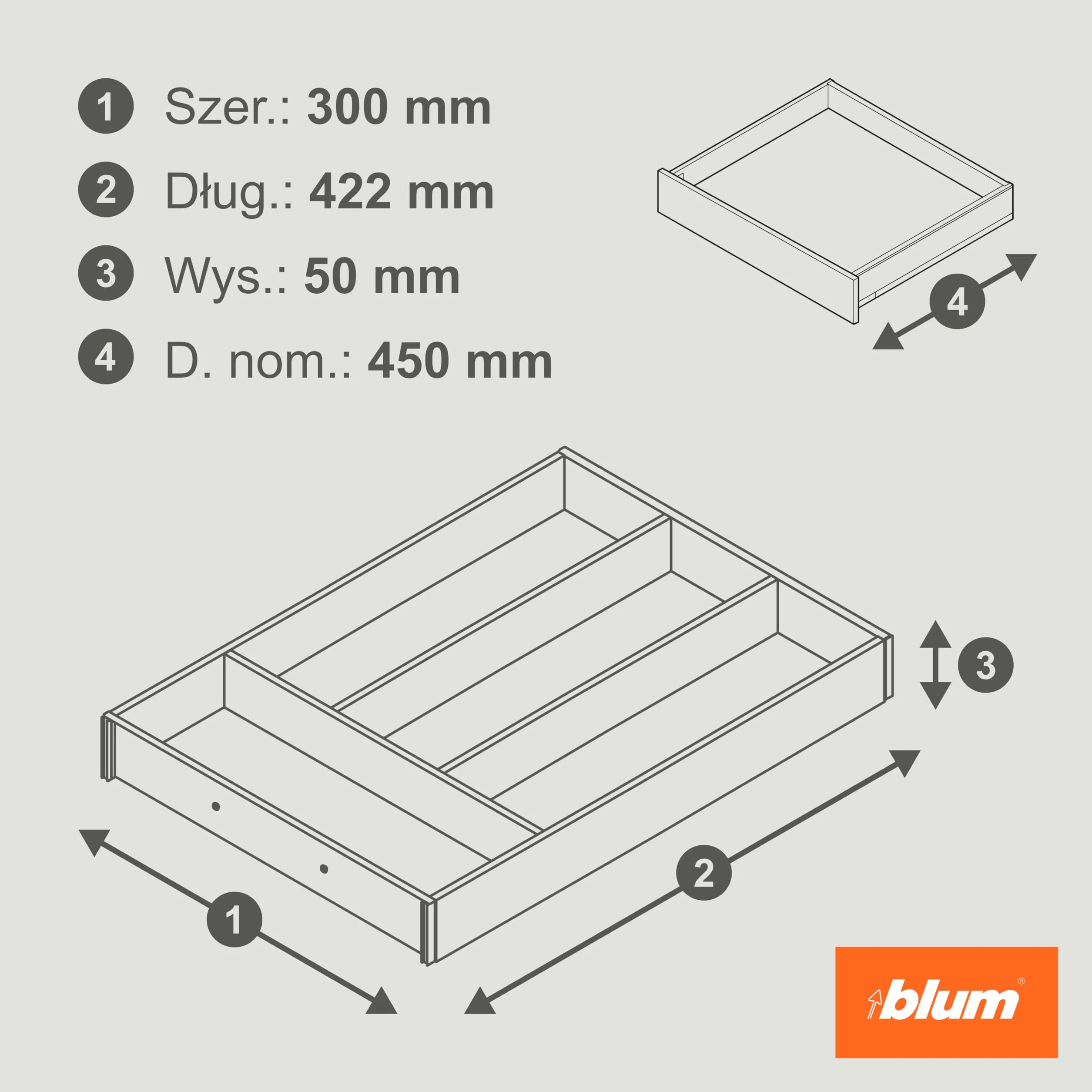 blum AMBIA-LINE wkład na sztućce | premium organizer szuflady do nowoczesnych kuchni i mebli | porządkuje sztućce | z nóżkami antypoślizgowymi | 42×30×5 cm | Dąb Nebraska