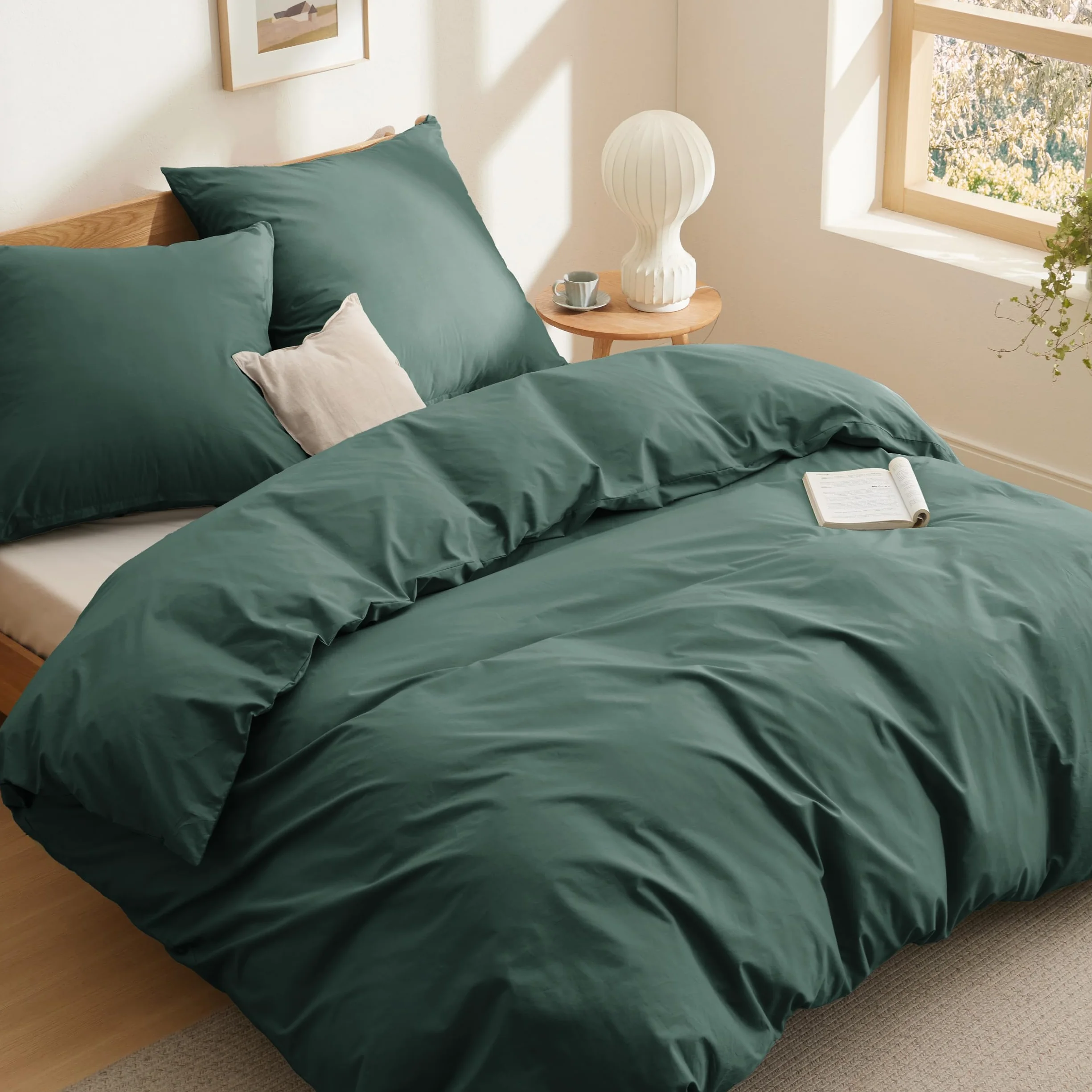 BEDSURE - 3-częściowy zestaw poszewek na kołdrę, bawełna, ciemnozielony, 200 x 200 cm, 2 poszewki na poduszki 80 x 80 cm, z certyfikatem ÖkoTEX i zamkiem błyskawicznym