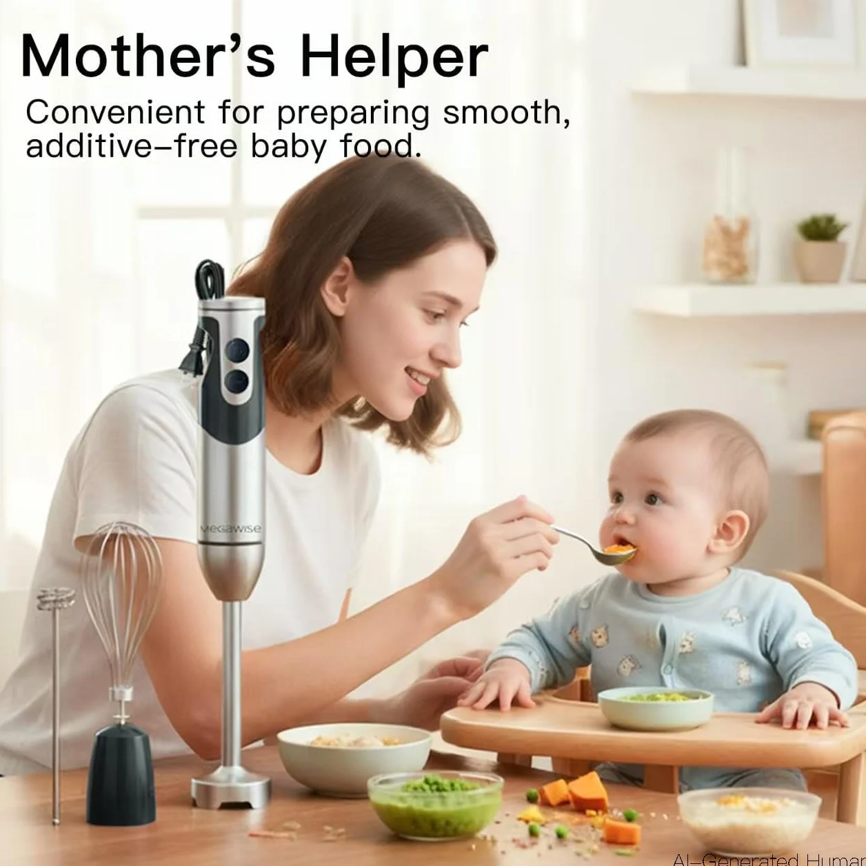 Megawise High-Power Hand Blender – maksymalna moc 400W z wszechstronnymi załącznikami 3-w-1 (wał mieszający, whisk, chopper); Ergonomiczny design z regulowaną kontrolą prędkości (czarny)