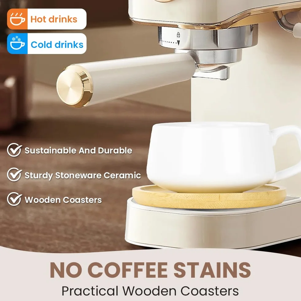 Zestaw filiżanek i spodków do cappuccino, 4 szt. porcelanowych filiżanek do kawy espresso ze spodkiem i łyżeczką, szerokie filiżanki do cappuccino 320 ml, zestaw ceramicznych filiżanek do