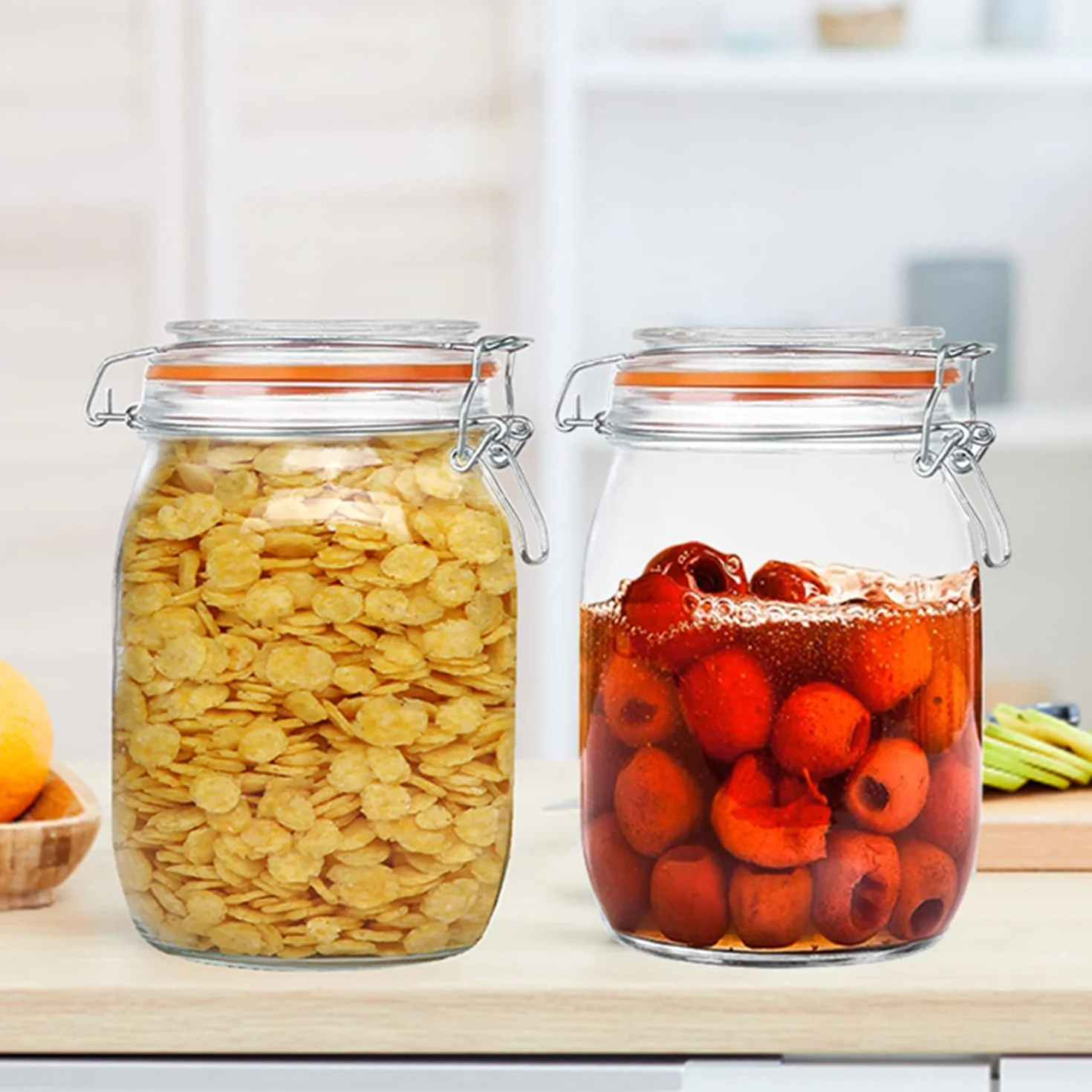 Szklane słoiki 900 ml, hermetyczny szklany słoik do przechowywania żywności z pokrywką zaciskową, zaokrąglony hermetyczny pojemnik 1000 ml z szczelną gumową uszczelką, przezroczyste szklane