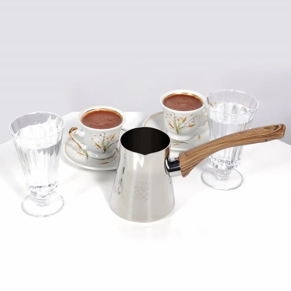 Serenk Ekspres do kawy Turecka Indukcja | Zestaw 4 sztuk ze stali nierdzewnej do autentycznej kawy tureckiej - pojemność od 2 do 4 filiżanek - Turkish Coffee Maker