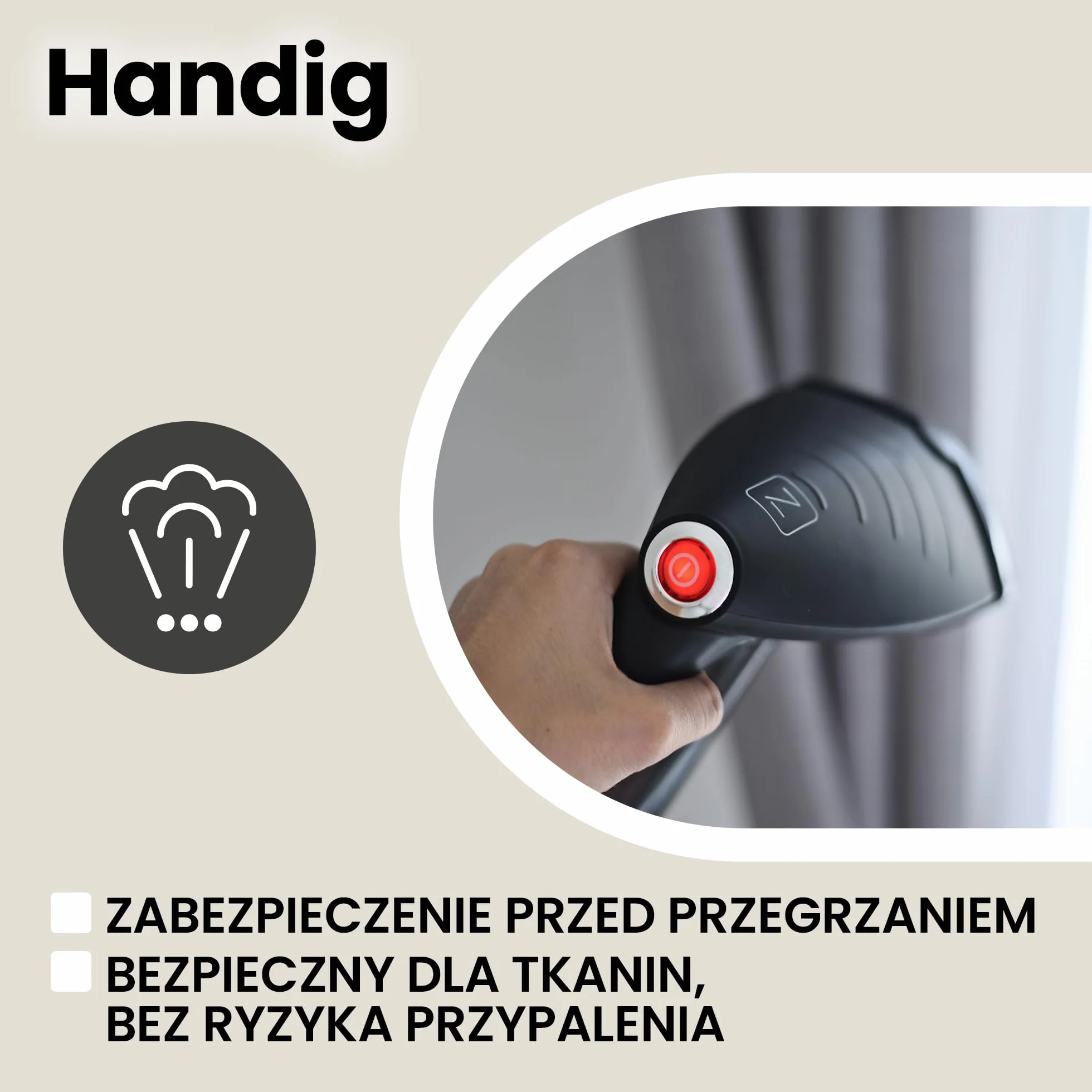 ZEEGMA Handig Parownica (steamer) do ubrań, 1500 W, 40 sekund przygotowania, 30 g/min, przewód - 2,5 metra, możliwość pionowego i poziomego prasowania, praktyczna torba w zestawie