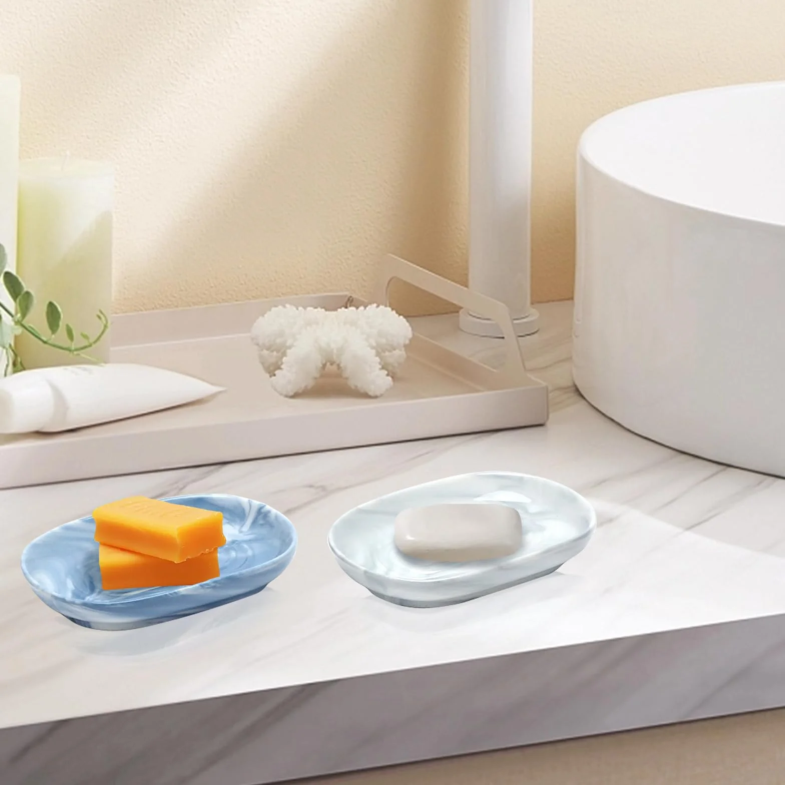 2 sztuki ceramicznej mydelniczki, antypoślizgowy uchwyt na mydło z marmuru, elegancki owalny wzór z antypoślizgowym dnem, pojemnik na mydło, dozownik mydła, podstawka na mydło do umywalki, łazienki