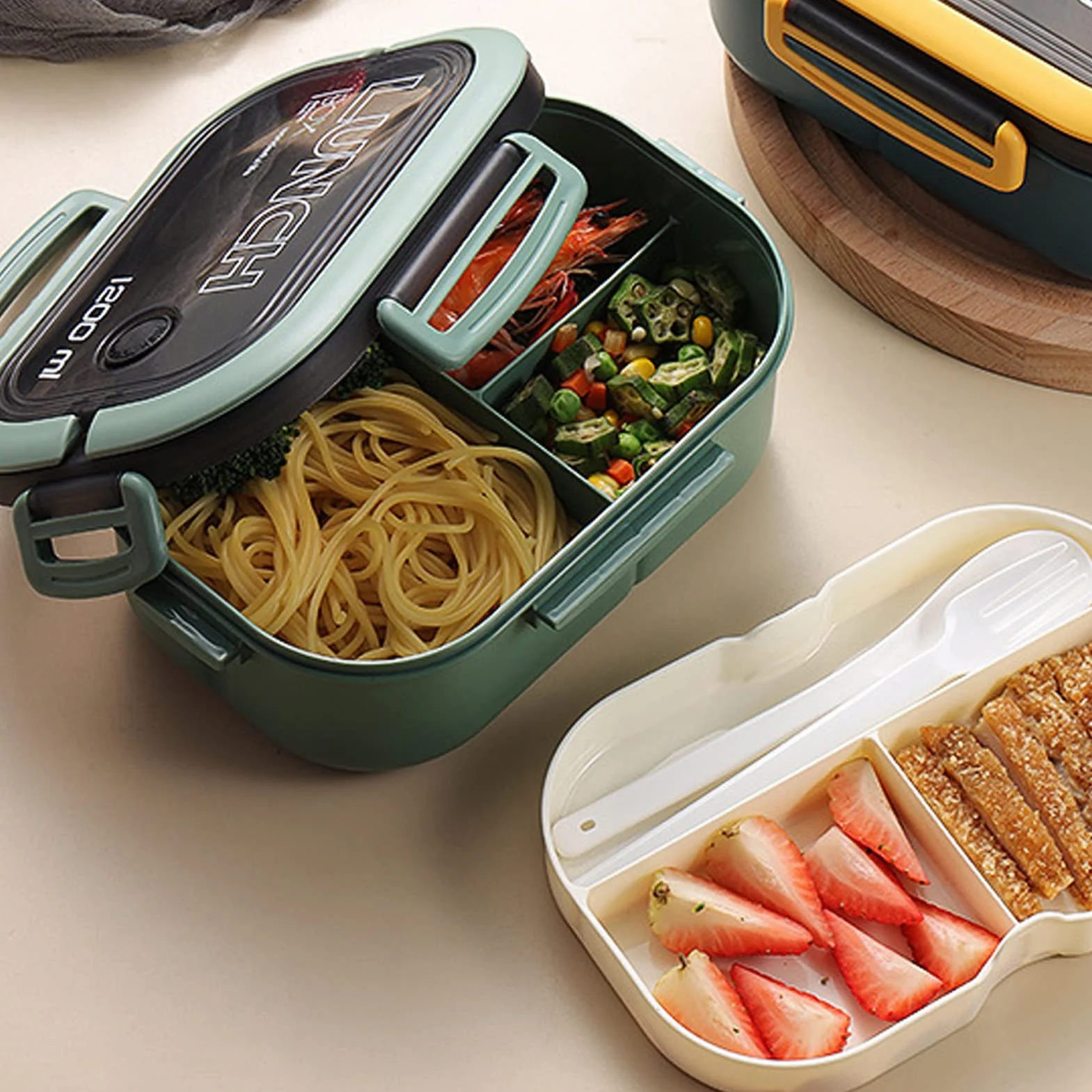 Zestaw Pojemników na Lunch Konstrukcja Dwuwarstwowa Pojemnik na Lunch Wytrzymały Pojemnik ze Stali Nierdzewnej Pudełko na Lunch do Układania w Stosy Przegródki na