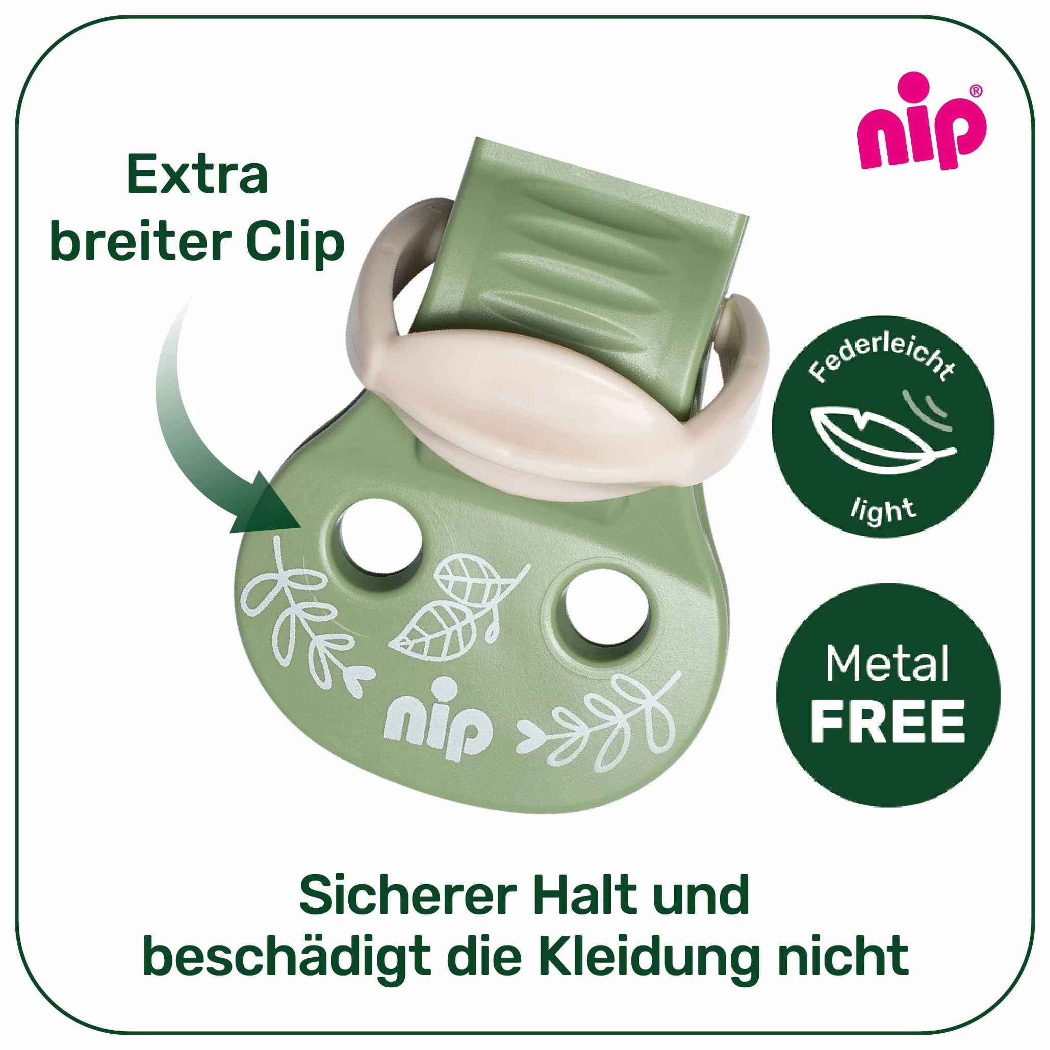 nip Stay Green Pasek do smoczka w 100% z bawełny ekologicznej, wyprodukowano w Niemczech, do smoczków z pierścieniem, stopniowa regulacja, chroni ubrania, kolor: brązowy