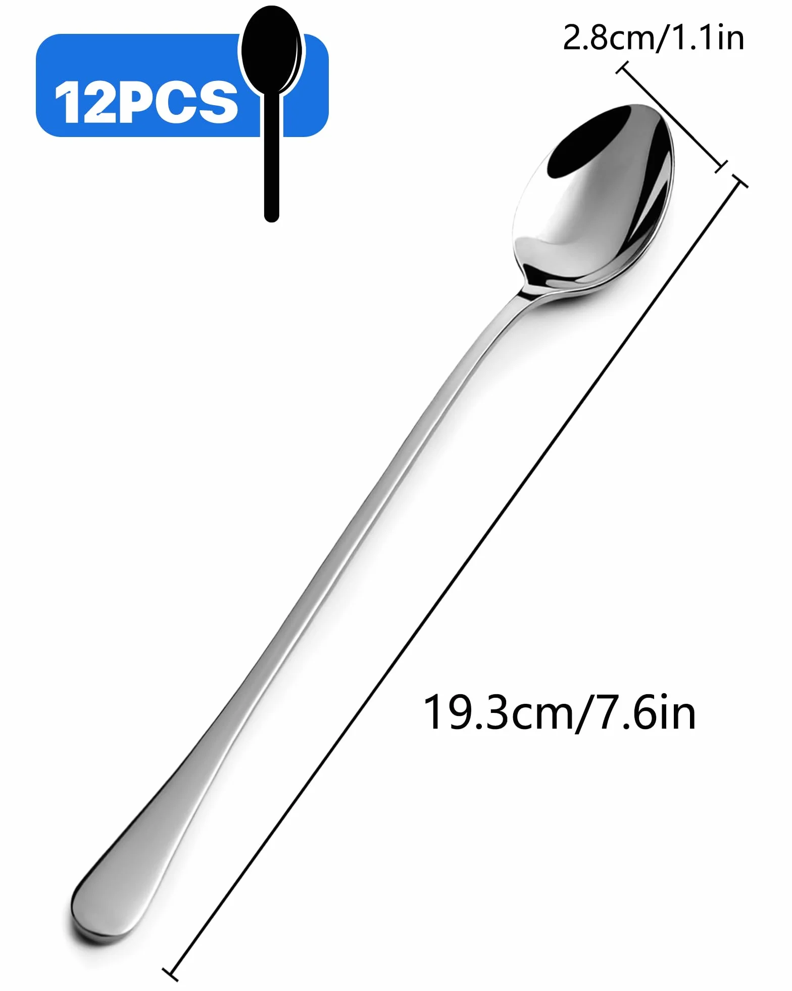 Łyżeczki do Kawy z Długą Rączką 12 Sztuk,19 cm Zestaw Łyżeczek ze Stali Nierdzewnej, Lustrzane Polerowane i Zmywalne w Zmywarce Łyżki do Latte Macchiato dla Kawiarni Domu Restauracji i Hoteli