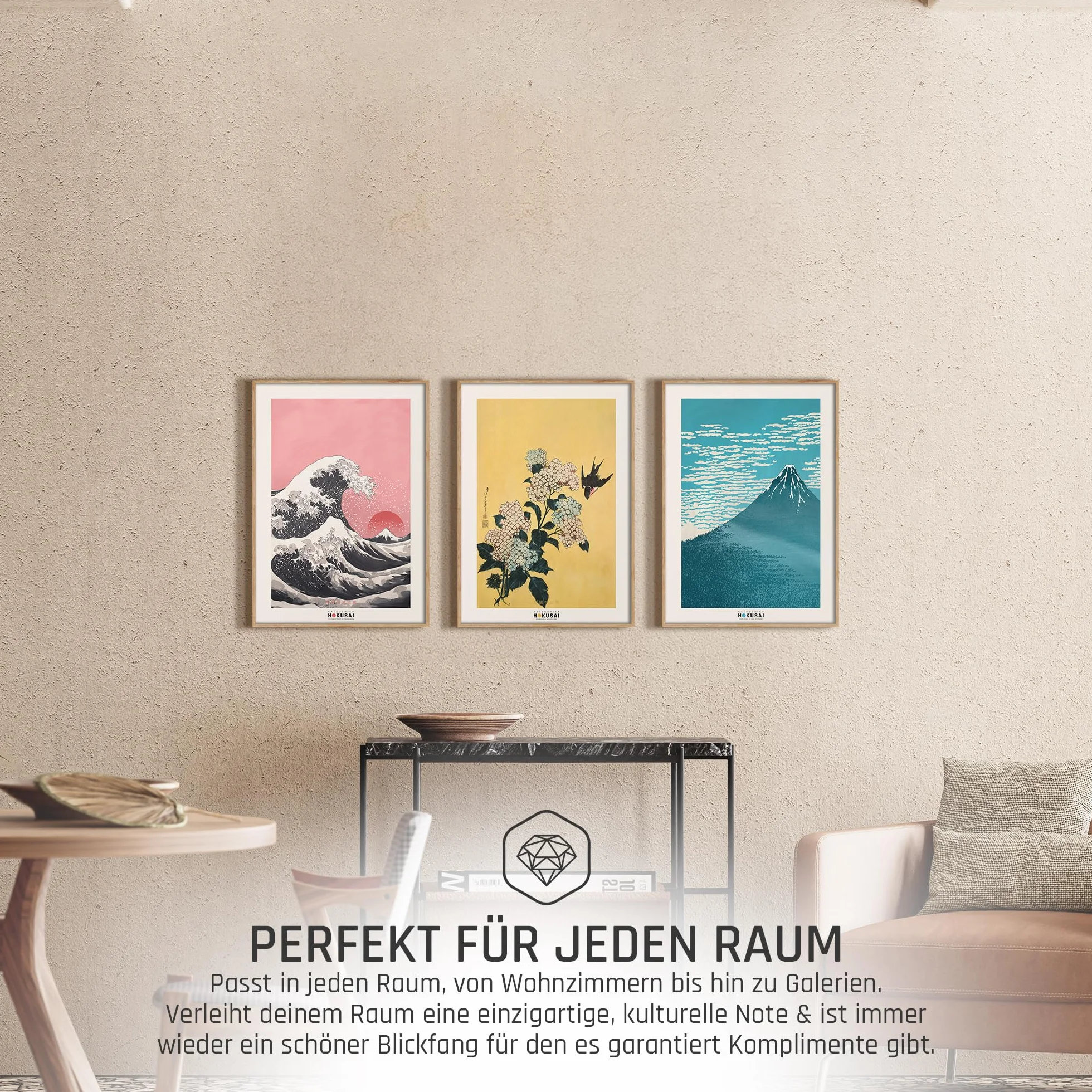 Hokusai zestaw japońskich plakatów, dekoracja ścienna, japońska sztuka, obrazy do sypialni, salonu, dekoracja salonu, obrazy eklektyczne (3 x A3, bez ramki)