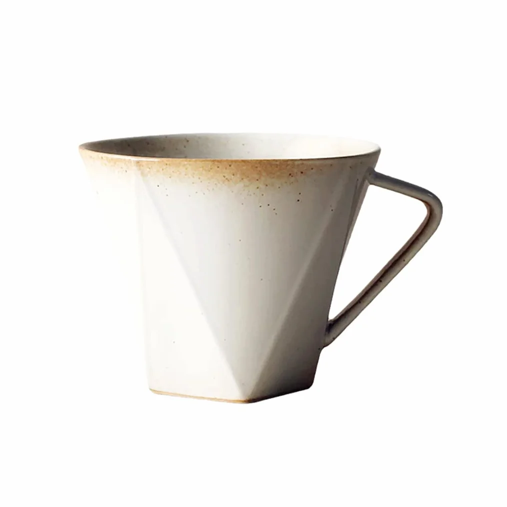 Ceramiczny kubek do kawy, duży prosty retro kubek do herbaty z uchwytem do cappuccino, kubek na mleko unikalny porcelanowy kubek do domu/biura, nadaje się do zmywarki i kuchenki mikrofalowej, wyjątkowy prezent biały-295 ml