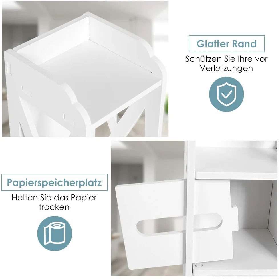 Badezimmerschrank Weiß Toilettenrollenhalter Badregal Standschrank Seitenschrank Standregal mit Papierschicht für Badezimmer Schlafzimmer Wohnzimmer Küche Flur, 80 x 15,5 x 15