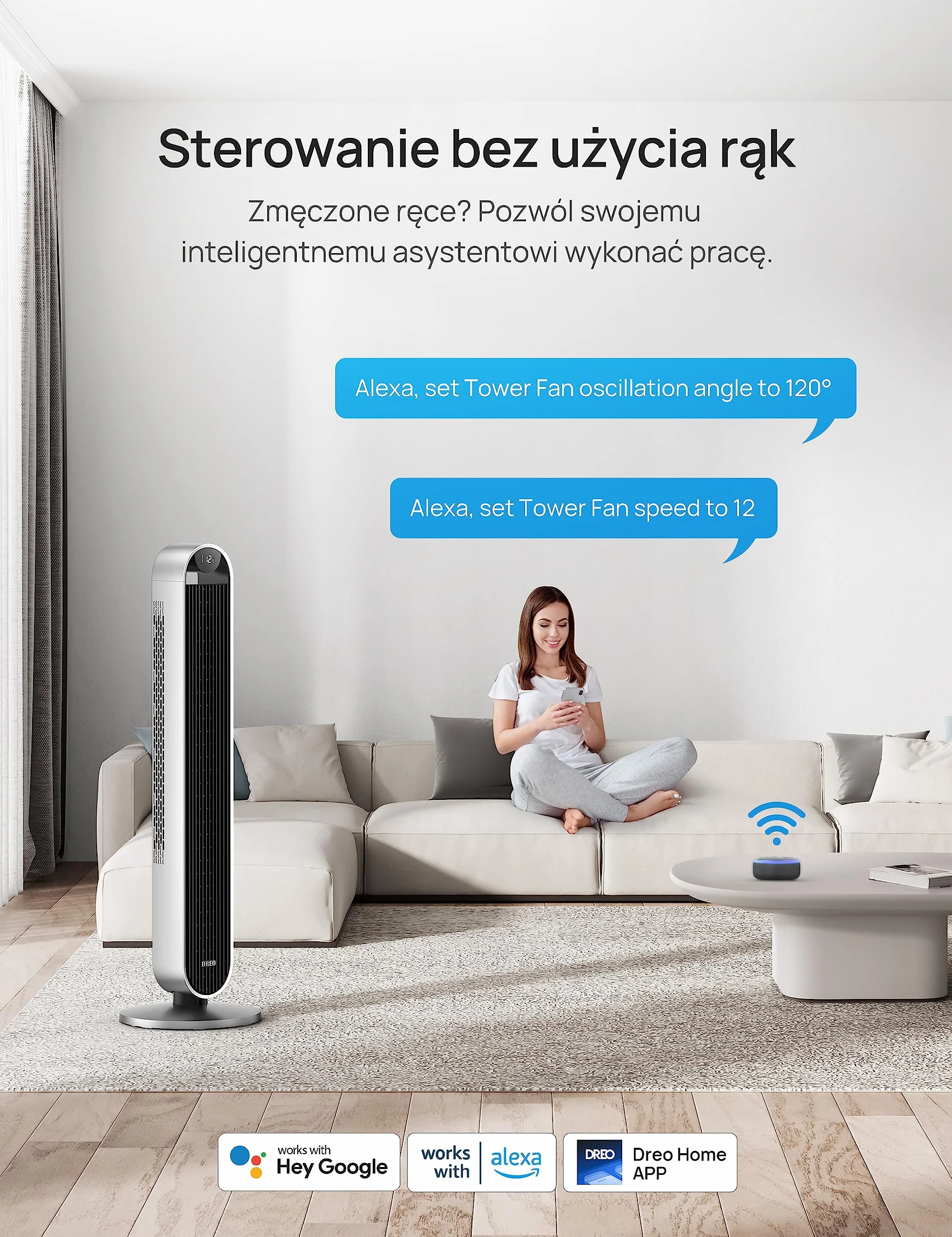 Dreo Wentylator wieżowy z pilotem zdalnego sterowania, cichy mobilny wentylator z timerem i oscylacją 120°, 106 cm tower fan z timer do 12 godzin, 4 tryby 12 prędkości, 36 W, Czarny