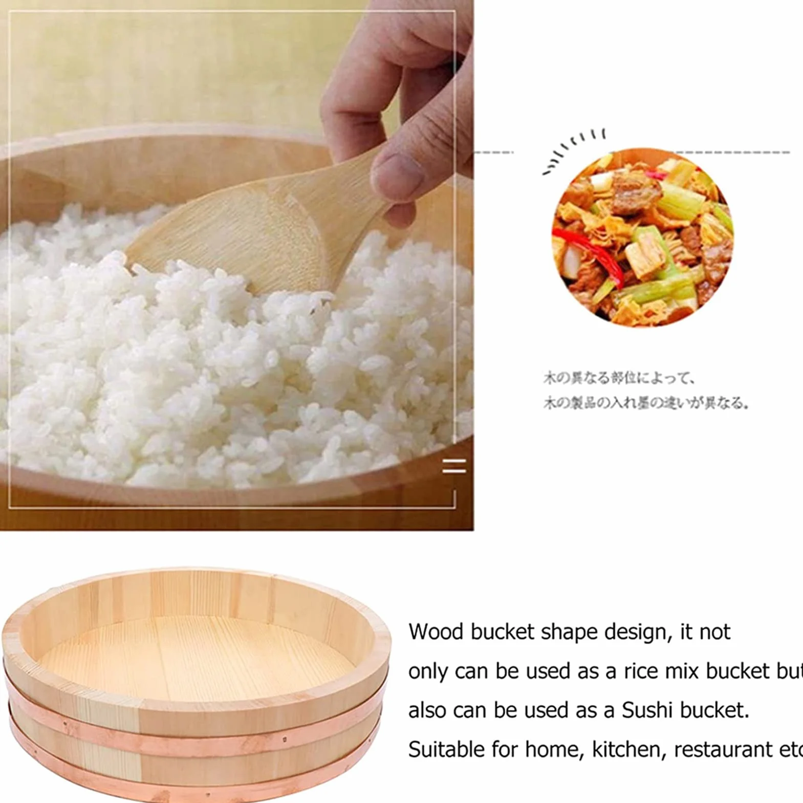 Hangiri Japoński zestaw do robienia sushi, miska do mieszania ryżu, drewniana wanna do sushi, sushi oke, do równomiernego przypraw i chłodzenia ryżu, 36 cm