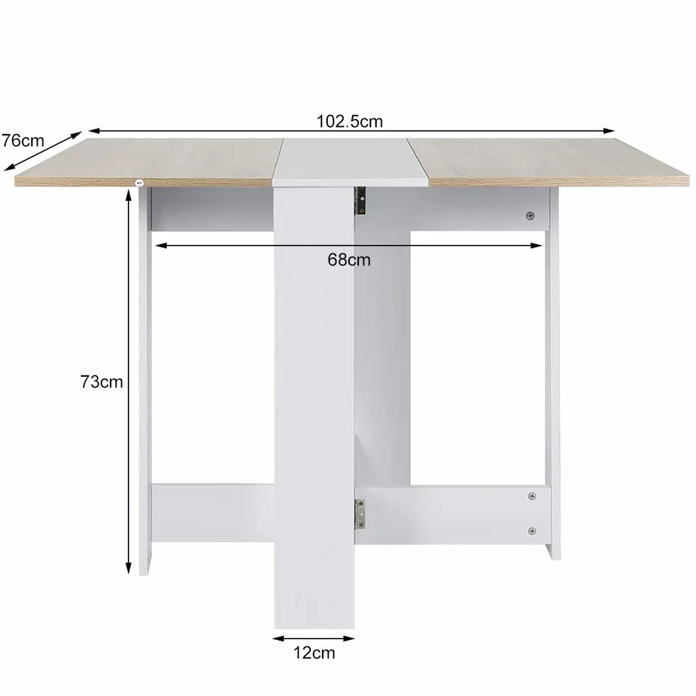 Składany stół kuchenny 102,5 × 76 × 73 cm stół jadalny rozkładany stół do salonu (biały+dąb)
