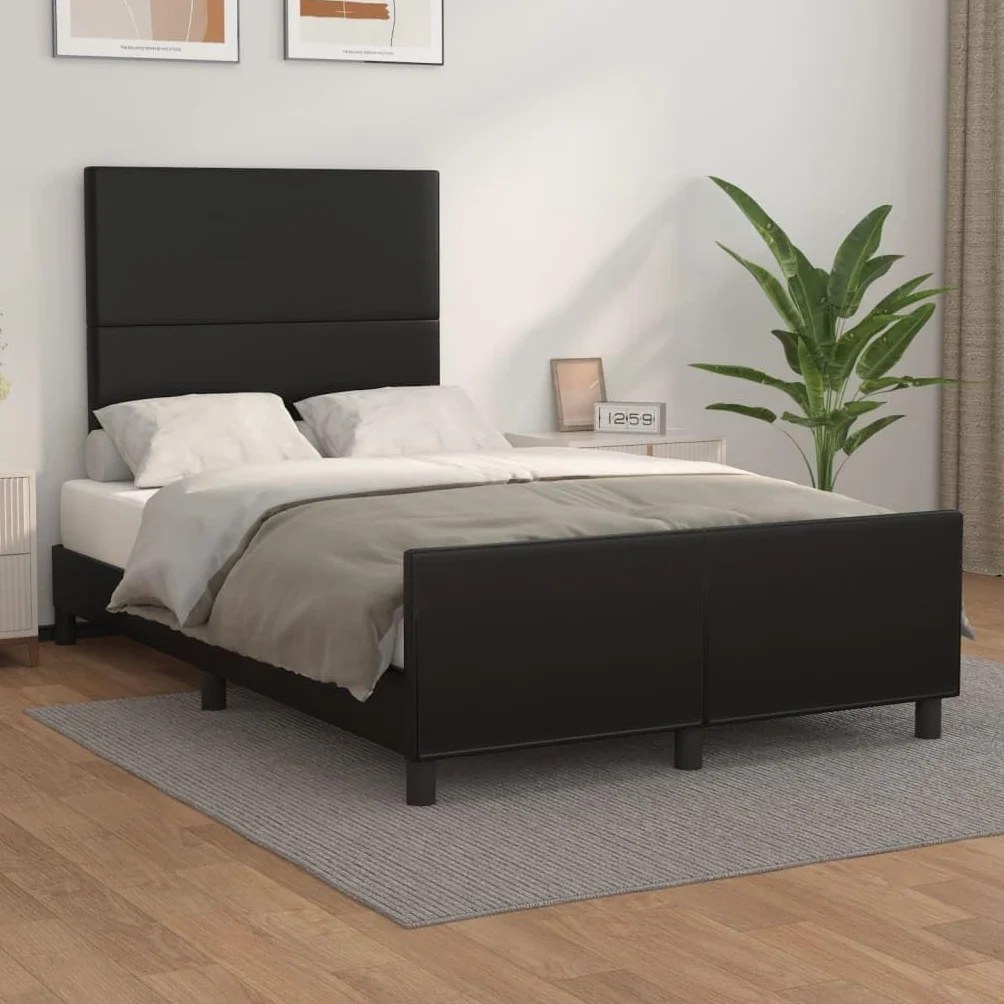 Sztuczna skóra z regulowaną wysokością zagłówka 120x200 cm Czarny | Rama łóżka z zagłówkiem 120x200 cm czarna sztuczna skóra z regulacją wysokości