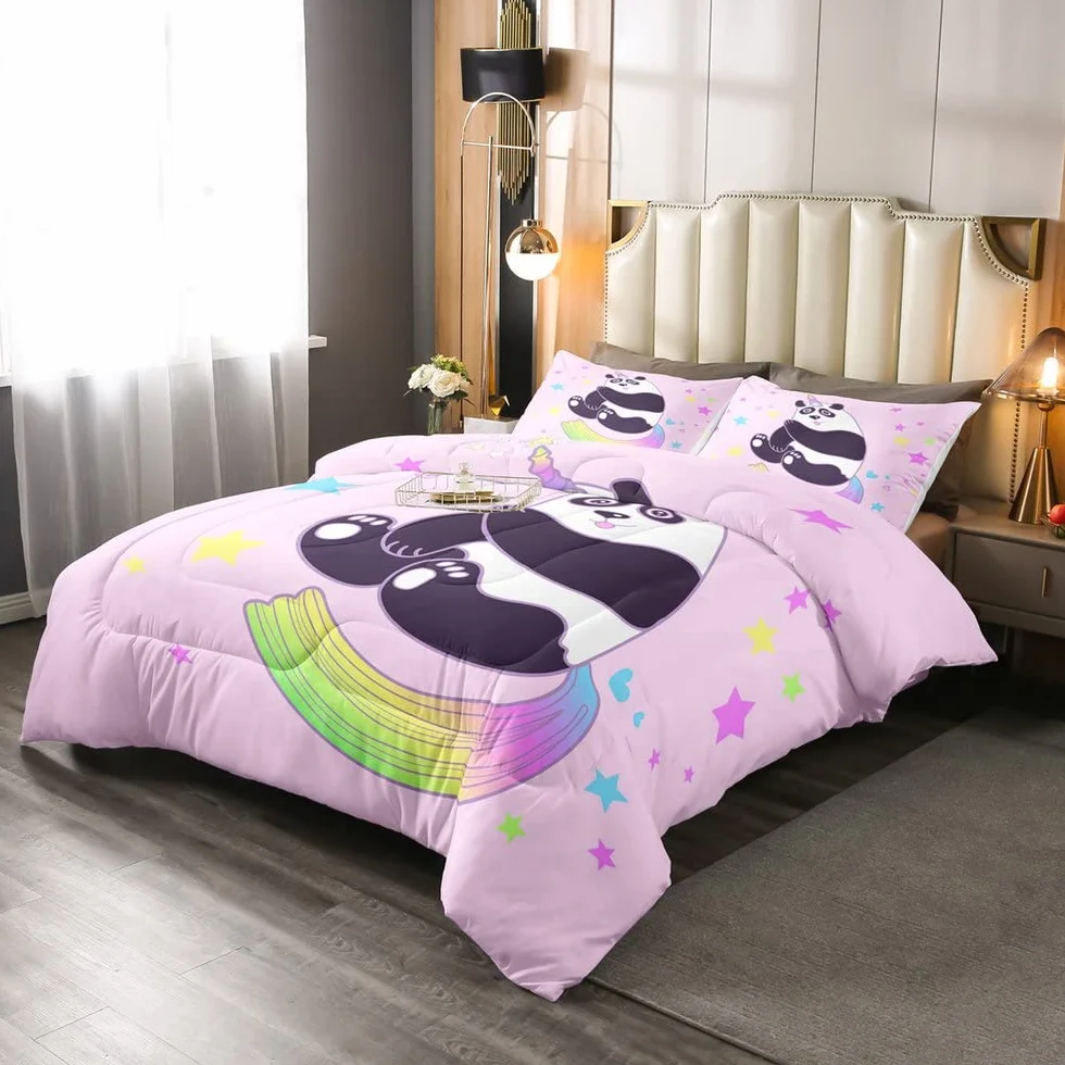 Dziewczęcy jednorożec zestaw pościeli dla niemowląt, dziewczynki, dzieci, galaktyka, uroczy jednorożec, panda, puchowa, kołdra, różowa, panda, śpiotywna, puchowa, kołdra, magiczne zwierzę, zestaw King Size, 3 szt