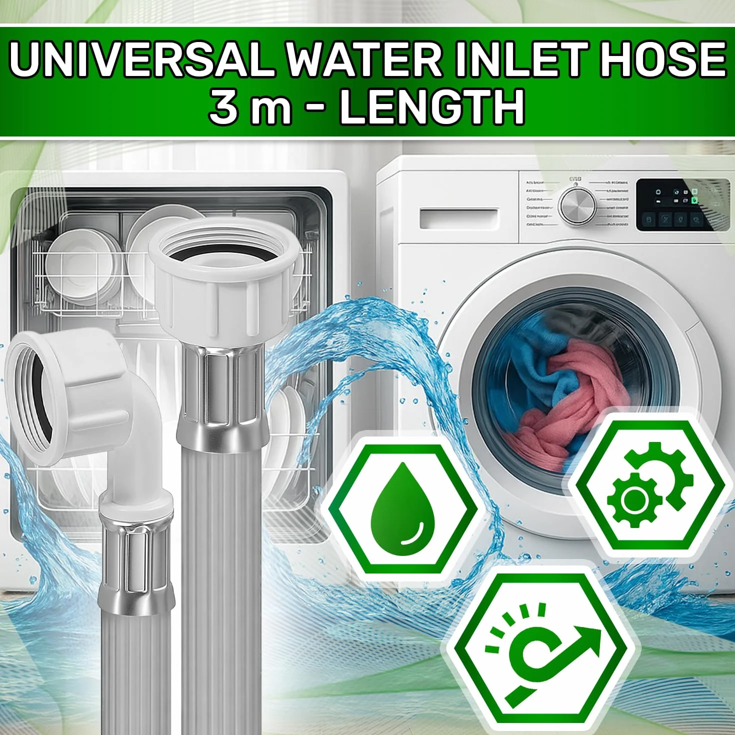 Wąż do pralki i zmywarki 3m do doprowadzania wody z zaworami Ø 3/4" Ciśnienie od 20 do 60 bar dla temperatur do 25°C - MADE IN ITALY - 5 lat - ONIX TECH