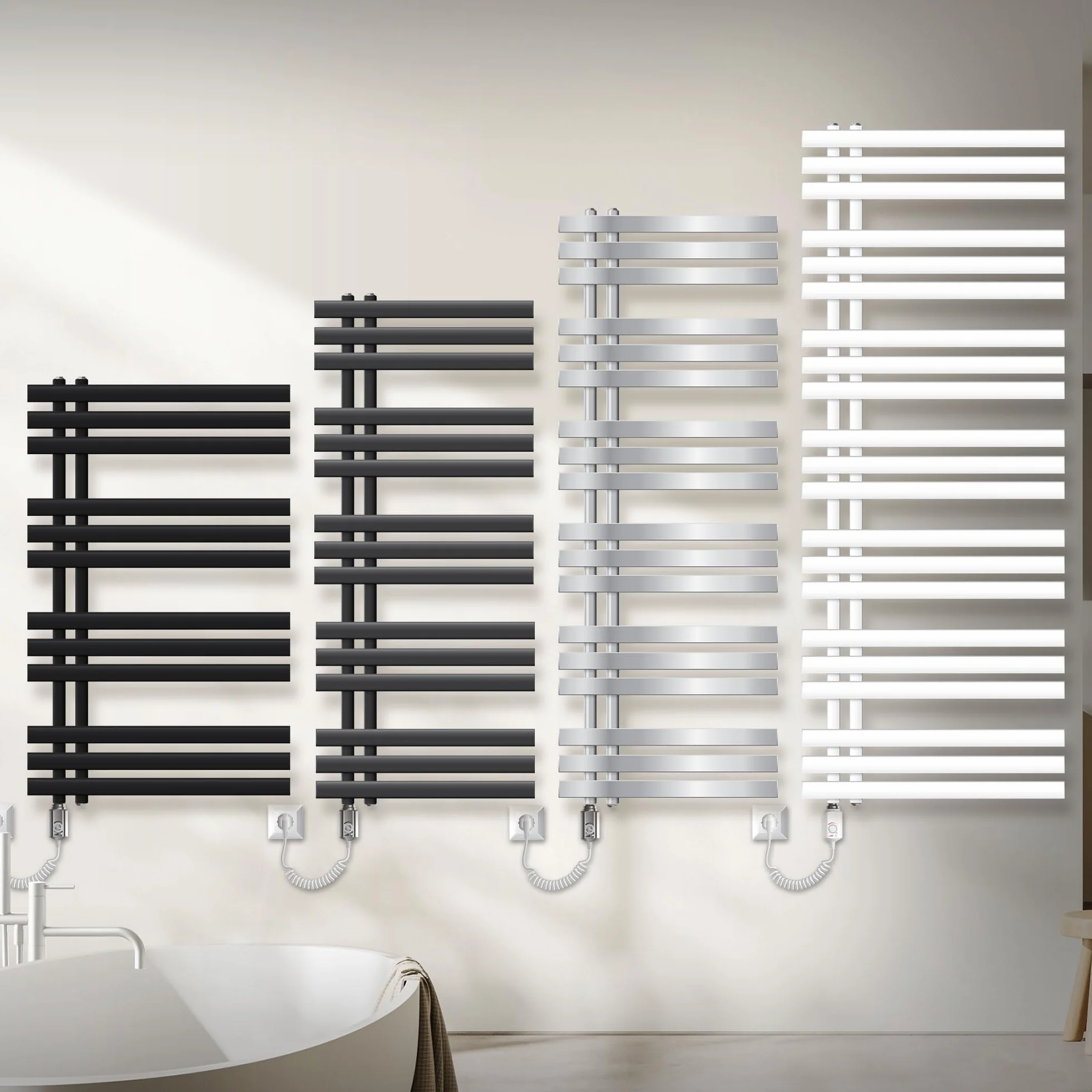 ECD Germany Iron EM Design Grzejnik łazienkowy elektryczny 500 x 1000 mm Antracyt z prętem grzewczym 300W Chrom Duża pojemność - Design Radiator Panel Radiator Towel Warmer Towel Dryer
