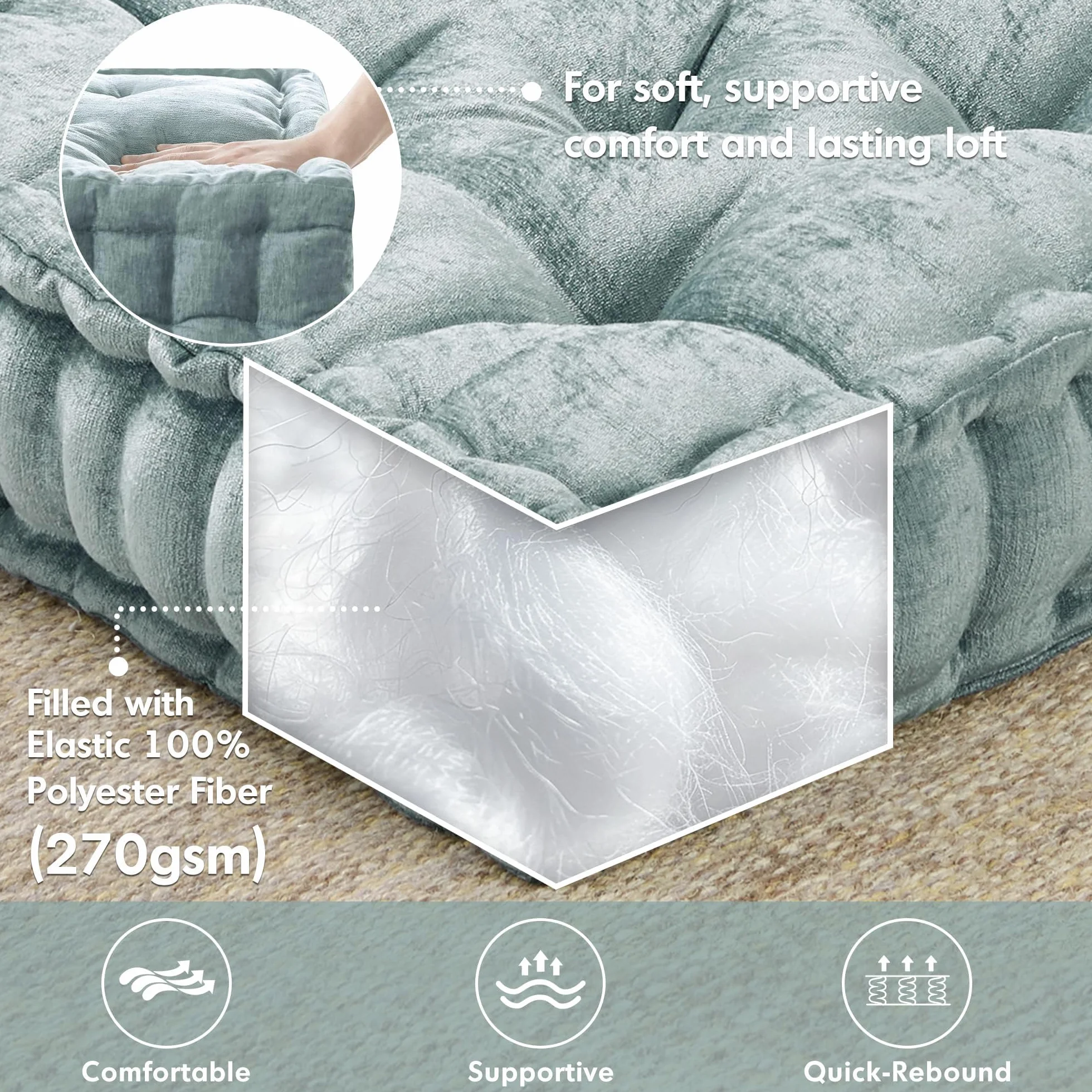 Intelligent Design Azza Floor Pillow, Large Cushions Sitting for Adults, Floor Pillow for Meditation or Yoga, Lustrous Chenille Tufted with Scalloped Edges for Bench/Chair Cushion, 20"x20"x5" Aqua