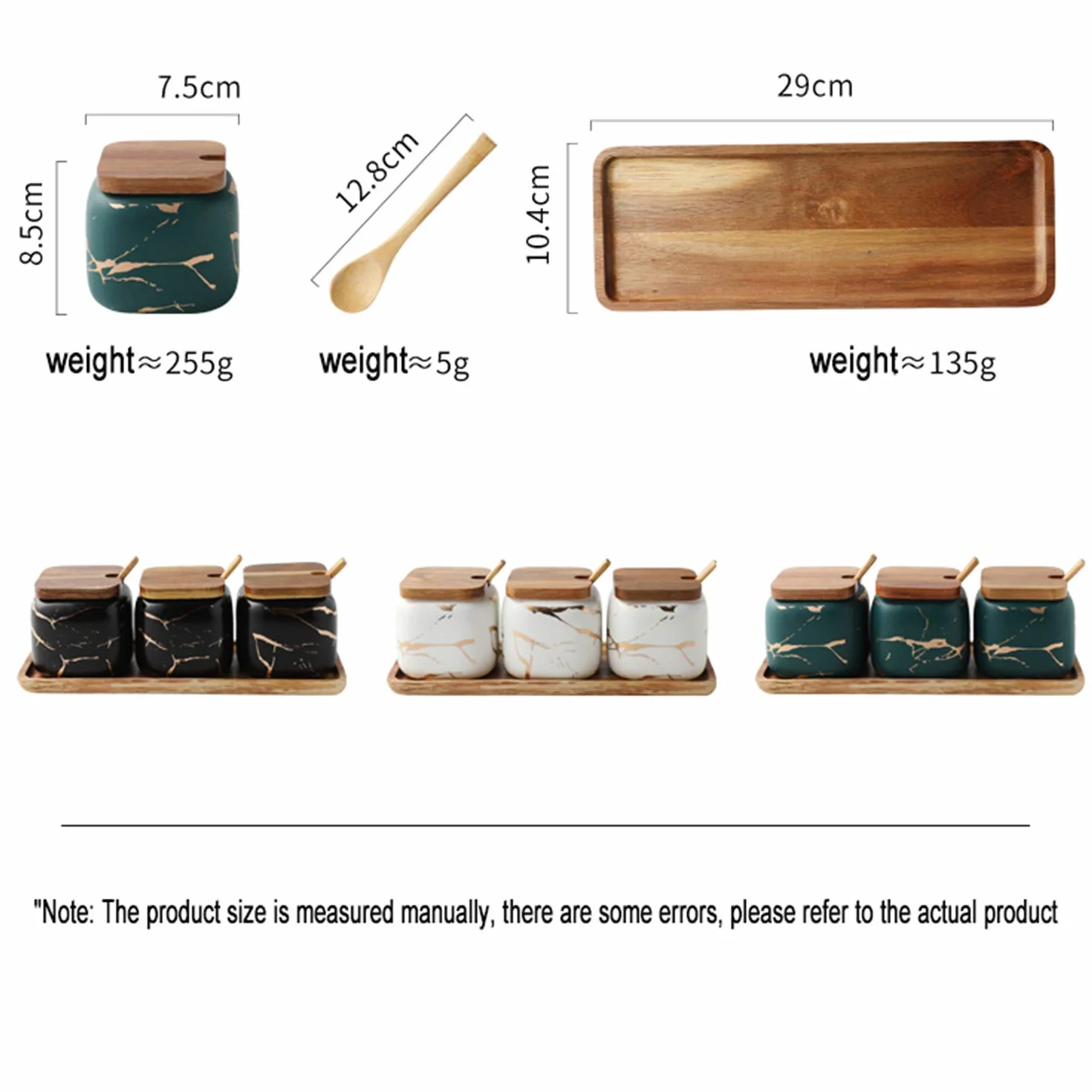 Ceramiczny zestaw pojemników na przyprawy 3 x 190 ml z bambusową pokrywką, czarny
