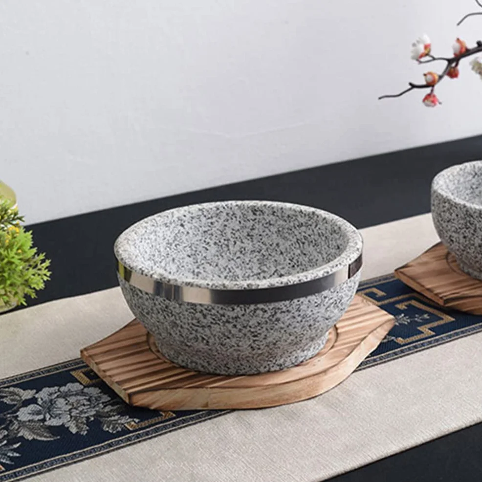 2 szt. Koreański Dolsot kamienna miska drewniana podstawa Bibimbap miska drewniana mata gorący garnek trójnóg podkładka pod garnek taca na garnki podstawka pod ciepło dla domu Dolsot garnek 21,4 * 17