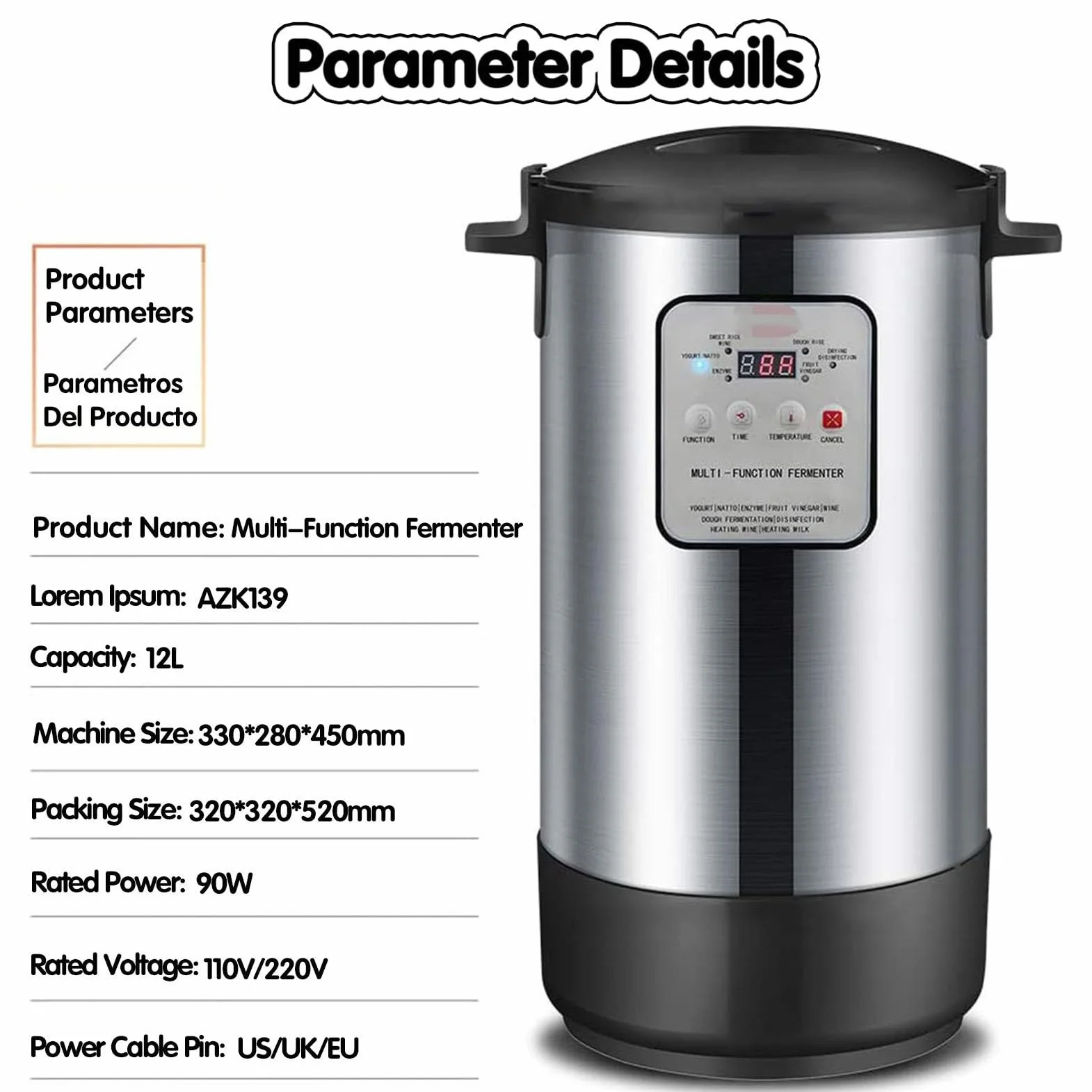 Fermentor do jogurtu 12L, Inteligentna maszyna do jogurtu, Elektryczna maszyna fermentacyjna, Sterowanie czasem i temperaturą, do kuchni komercyjnej, Czosnek, Jogurt, 18L (12L)