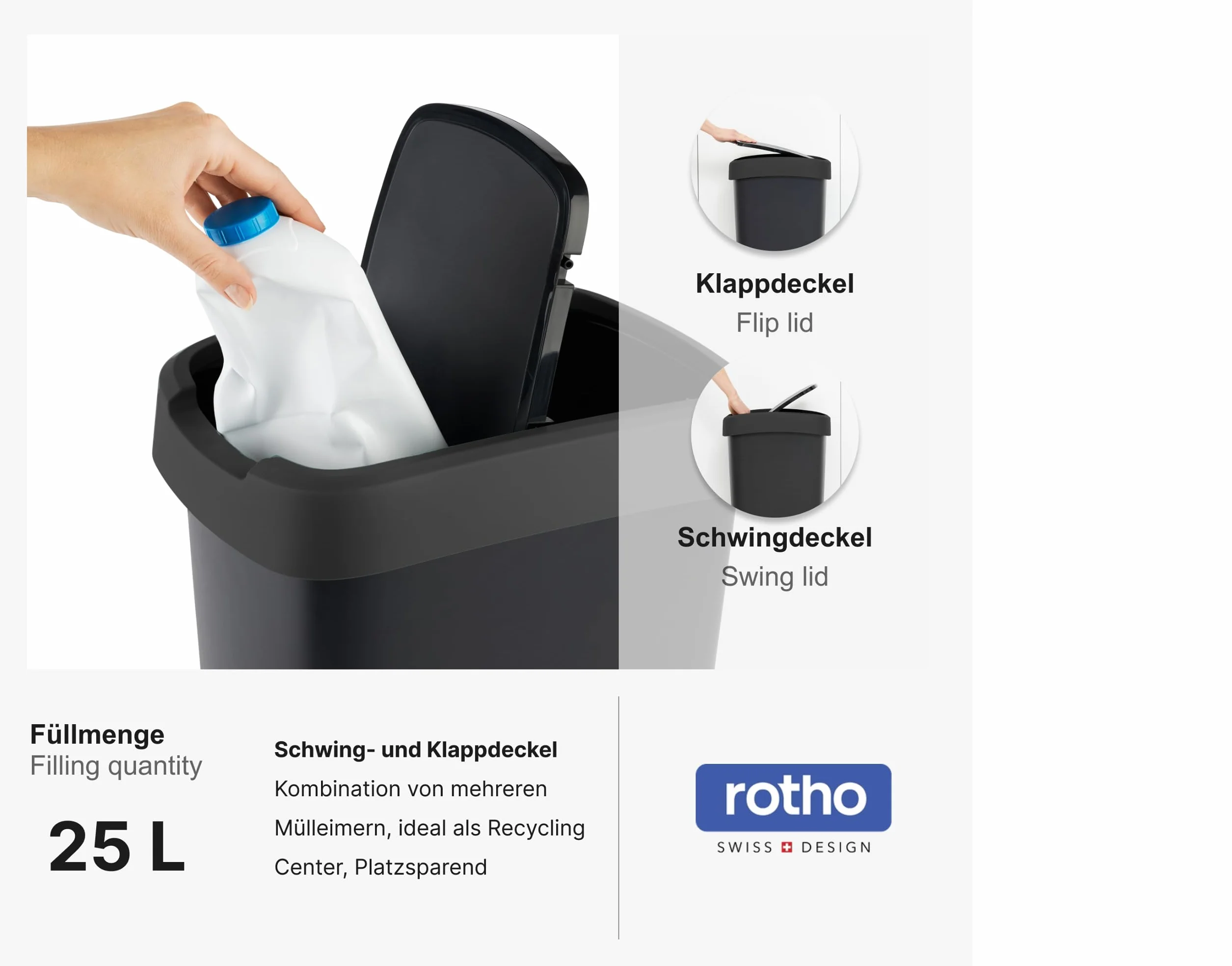 Rotho Kosz na Śmieci 25 l Czarny