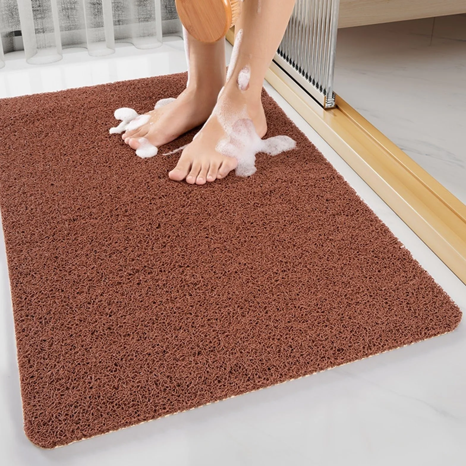 Bezpieczna mata pod prysznic, antypoślizgowe maty prysznicowe do wnętrz, bezpieczne maty łazienkowe dla seniorów (rozmiar: 70 x 100 cm, kolor: brązowy)
