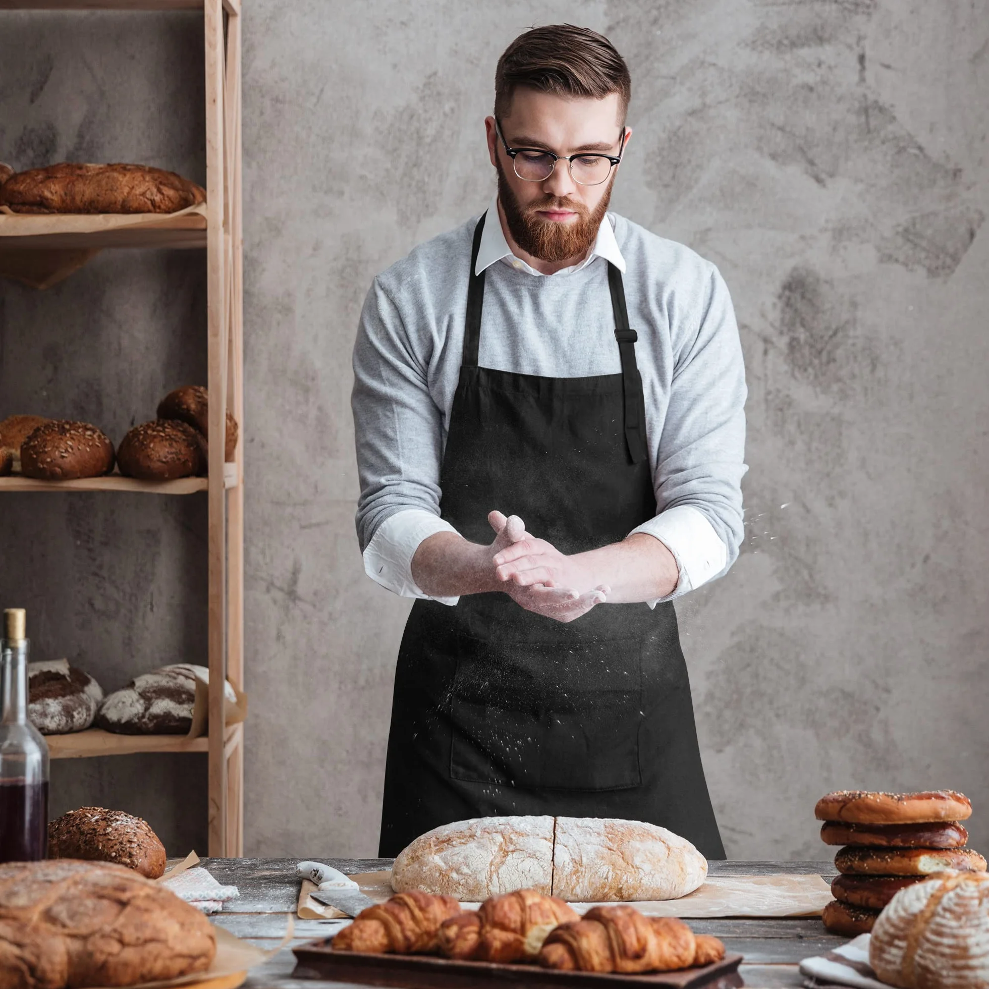 Utopia Kitchen Fartuch kuchenny, regulowany z 2 kieszeniami, odporny na wodę i olej, fartuch szefa kuchni dla kobiet mężczyzn, 2-pak