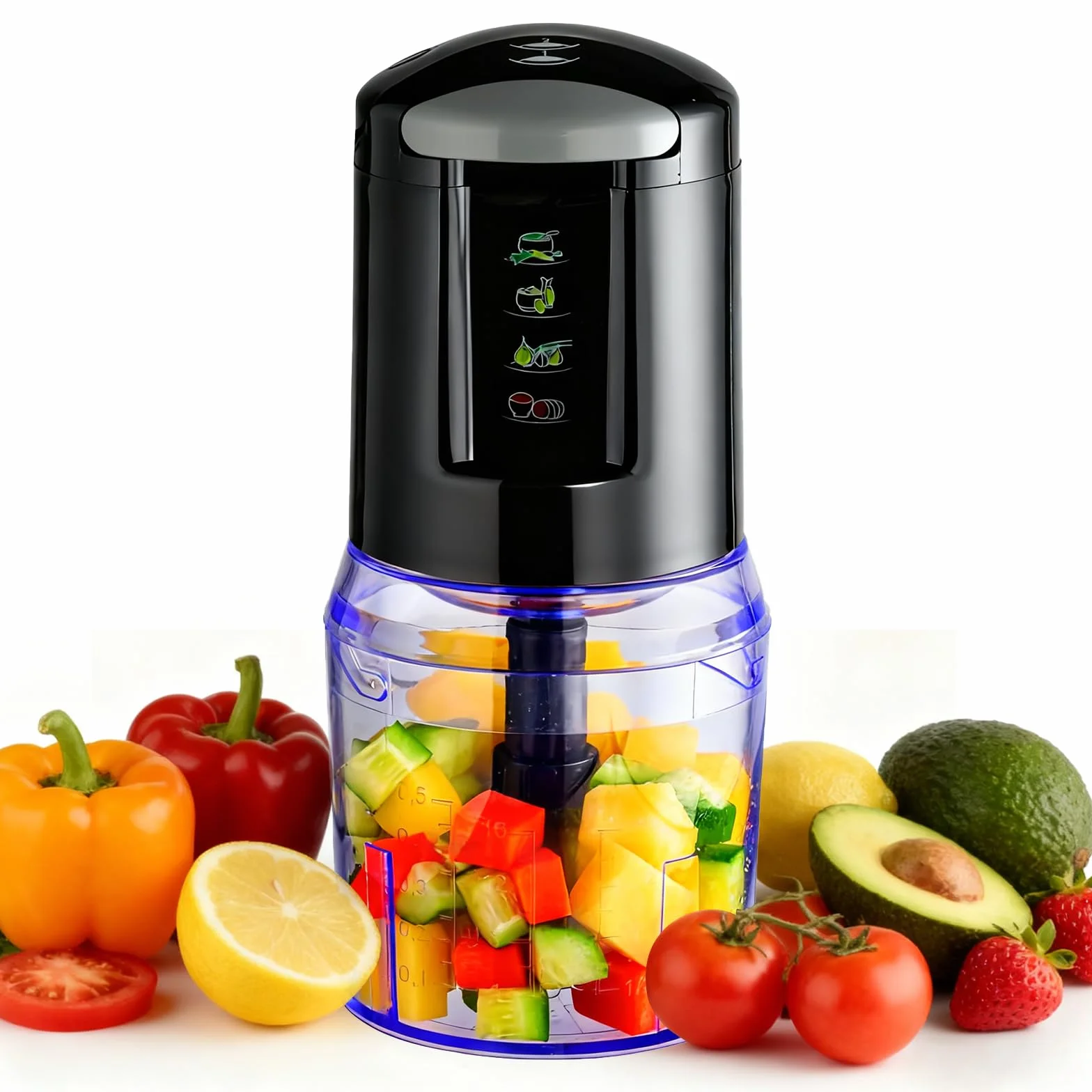 VIANTO wielofunkcyjny robot kuchenny 300 W, elektryczny rozdrabniacz z blenderem, krajalnicą do cebuli i szklanką 500 ml do mięsa, ziół, pesto