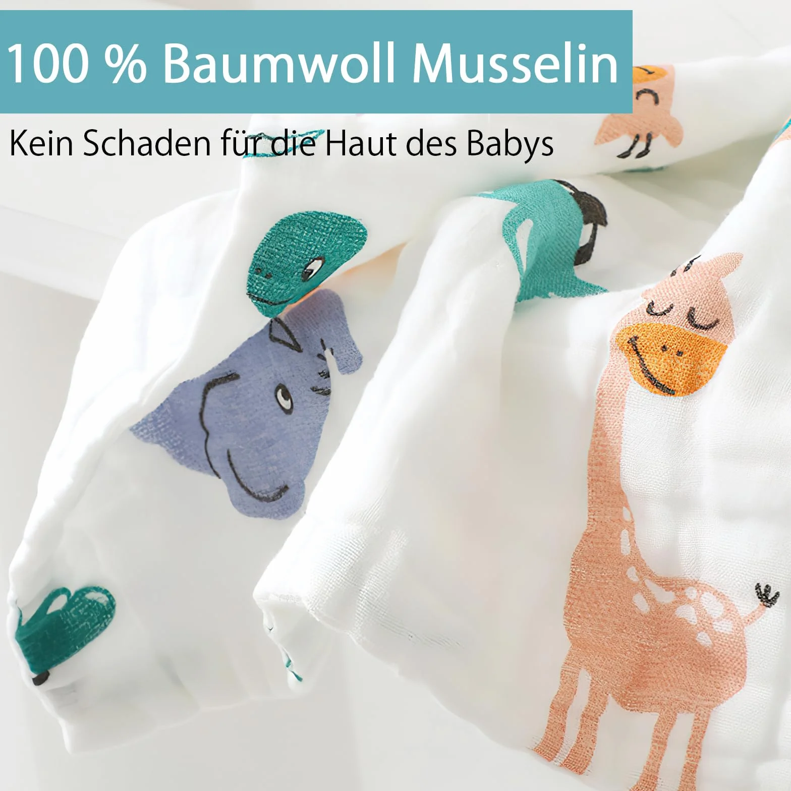 HENGBIRD Muślinowe pieluchy dla niemowląt, 50 x 25 cm, 6 sztuk, chłonne i miękkie i oddychające