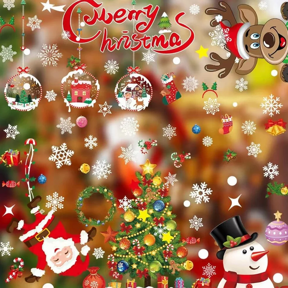 Świąteczne naklejki na okna Clings, Świąteczne dekoracje okienne Xmas naklejki na okna Dwustronne świąteczne naklejki na okna Decals Wielokrotnego użytku naklejki świąteczne na okna (8 arkuszy