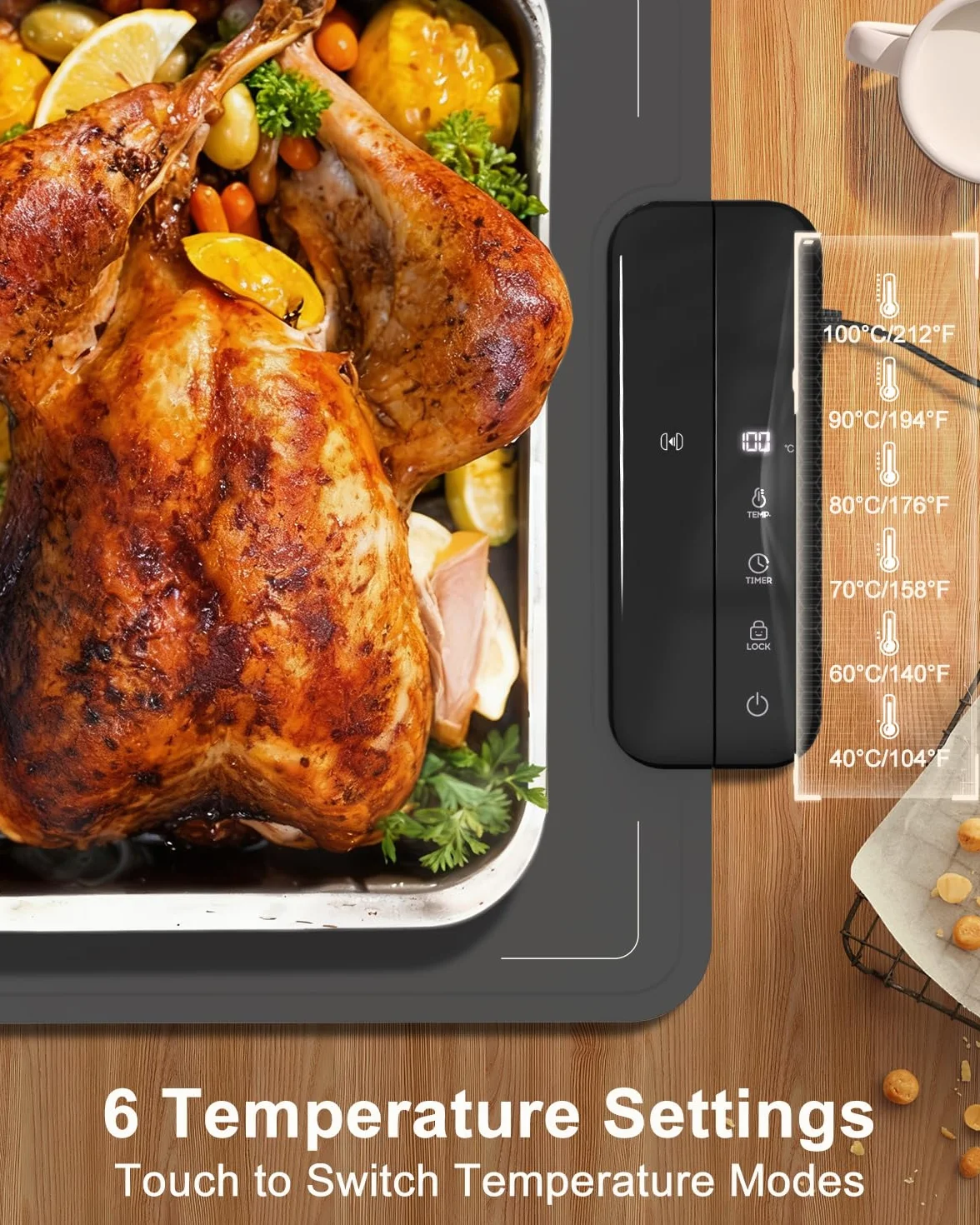2 szt. Food Warming Mat ZAPLIT elektryczna płyta grzewcza z silikonu do potraw | 6 poziomów temperatury (40-100°C), timer i zabezpieczenie przed dziećmi | przenośna mata grzewcza do bufetu, na imprezę