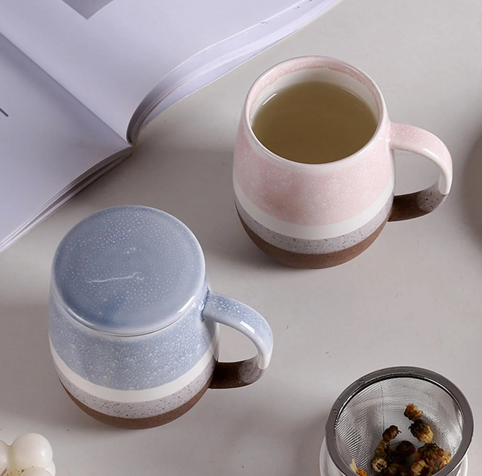 Filiżanka do herbaty z pokrywką i sitkiem, duża filiżanka do herbaty, ceramiczna, 400 ml, filiżanki do herbaty do namaczania, filiżanka do herbaty z sitkiem, filiżanka do herbaty z pokrywką