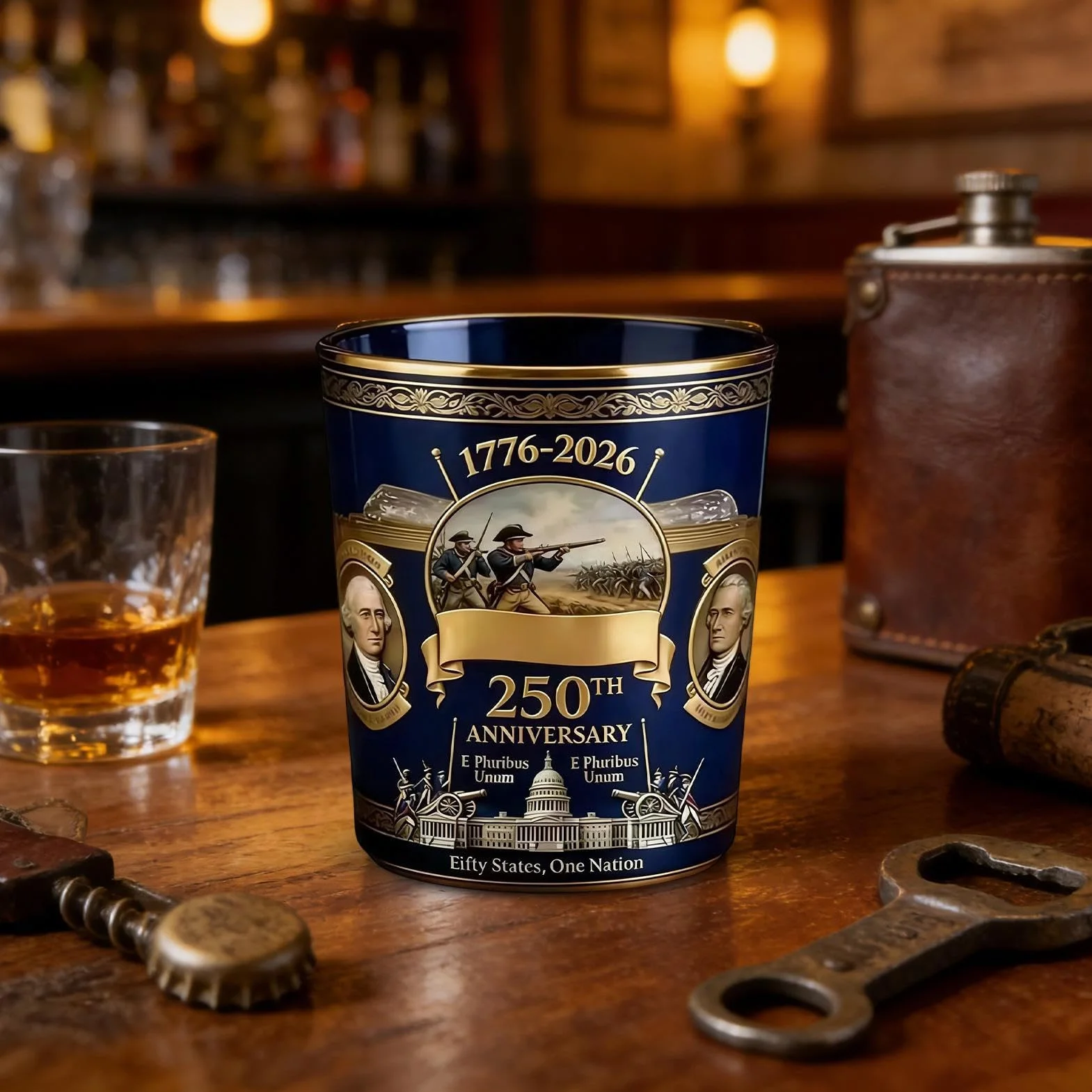 Szklanki do whisky dla mężczyzn | Szkło na 250-lecie Ameryki | Kieliszki do koktajli - dla Ojca Mężczyzny Entuzjasty Kolekcjonera Gospodarza Baru Domowego Restauracji Hotelu Klubu Półki