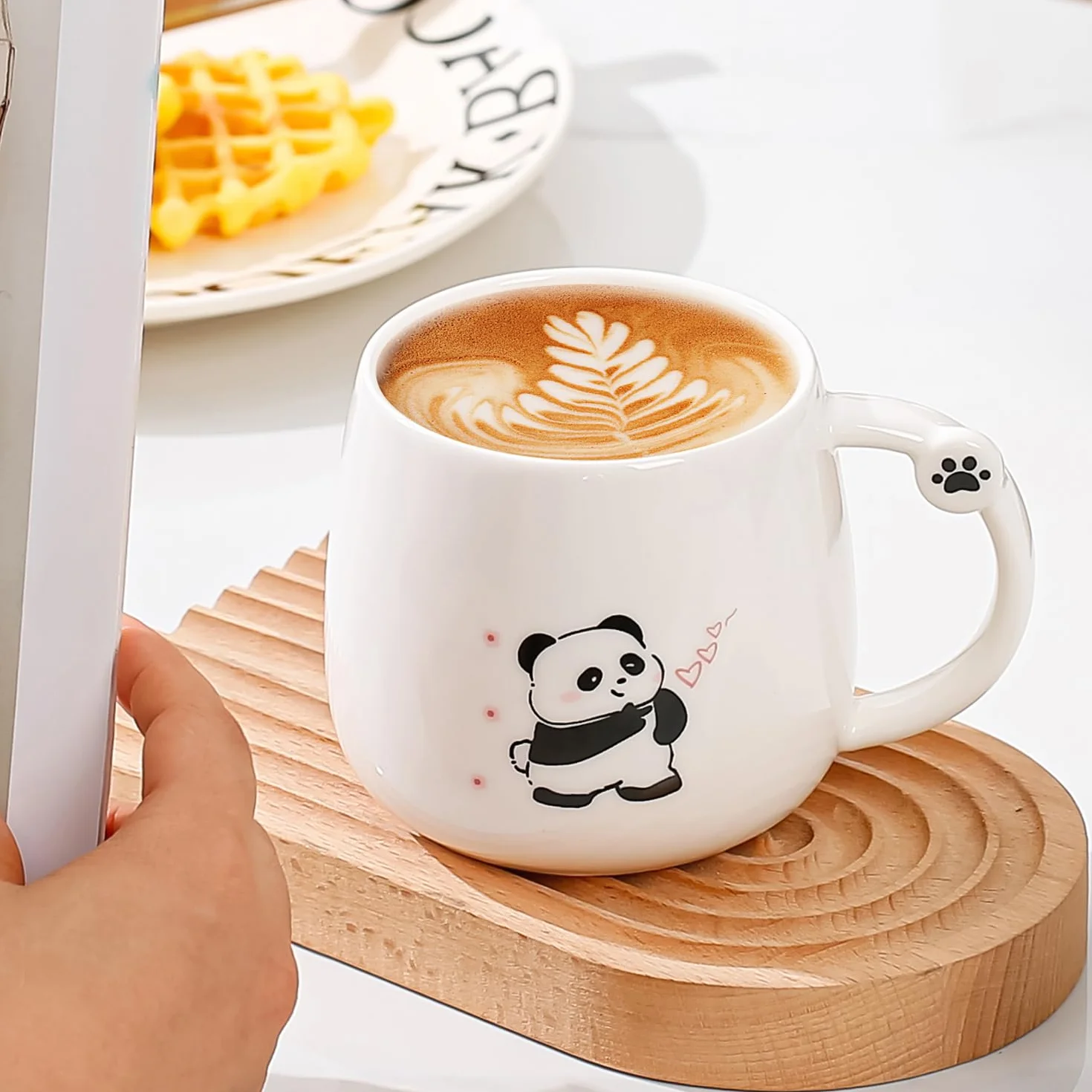 Panda Filiżanki Prezent Filiżanka Dziecięca - Ceramiczna filiżanka z pokrywką, łyżeczka ze stali nierdzewnej, filiżanka do kawy, filiżanka do herbaty, zabawny prezent dla kobiet, słodkich filiżanek