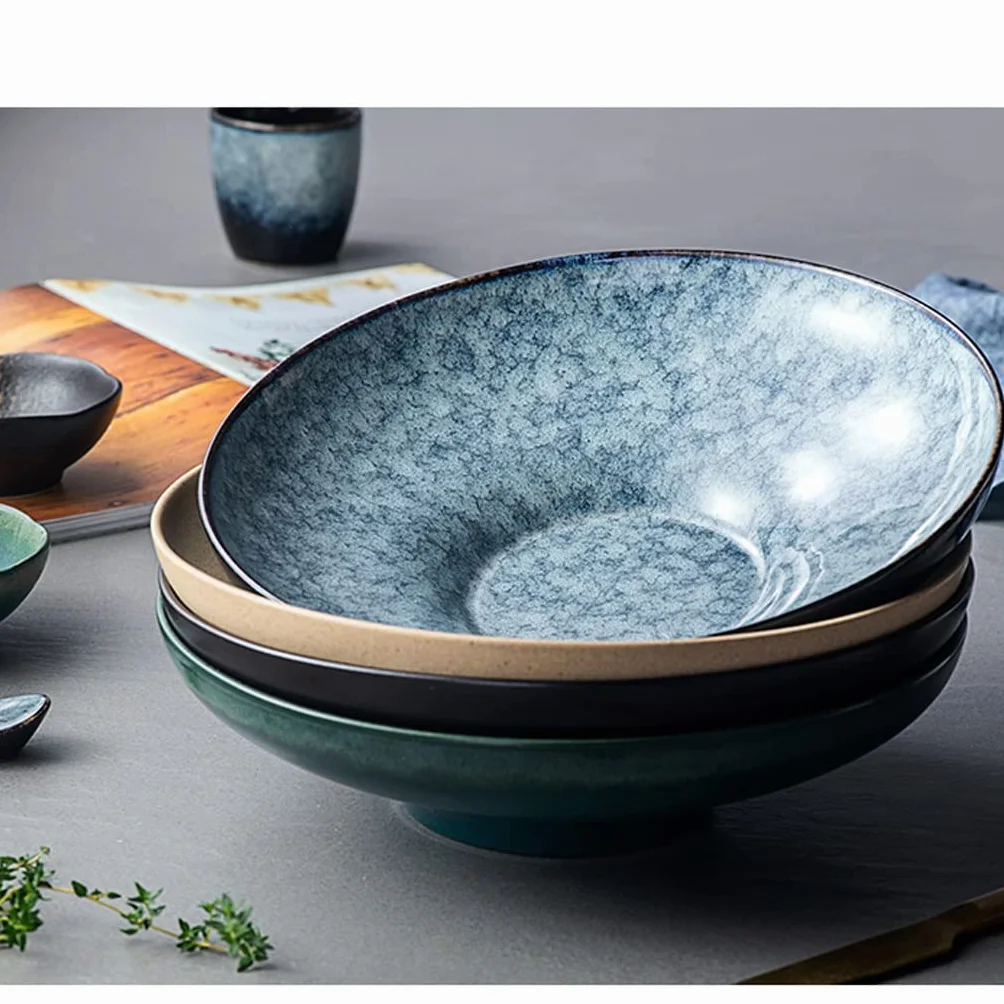 Ceramiczna Miska Na Makaron Instant, Śniadanie/Obiad Z Uchwytem I Pokrywką, Bezpieczna Do Mikrofalówki, Zupa, Sałatka, Płatki Zbożowe, Do Biura W Akademiku - 750 Ml + 390（A）
