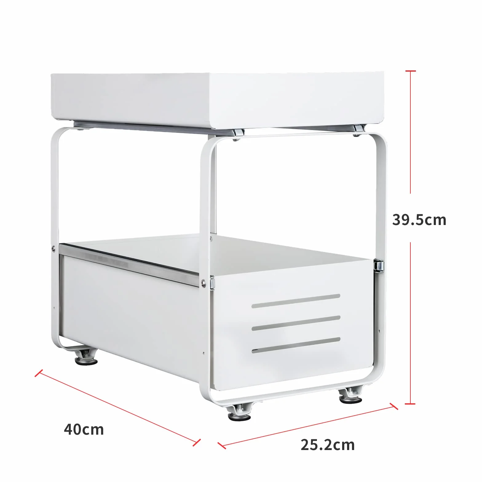 HUOLE Organizer pod zlewozmywak, metalowa szuflada do przechowywania, uchwyt przesuwny z przegrodami na przyprawy, prysznic, strażnik - kuchnia, łazienka, pod zlewem, półka garażowa-biała