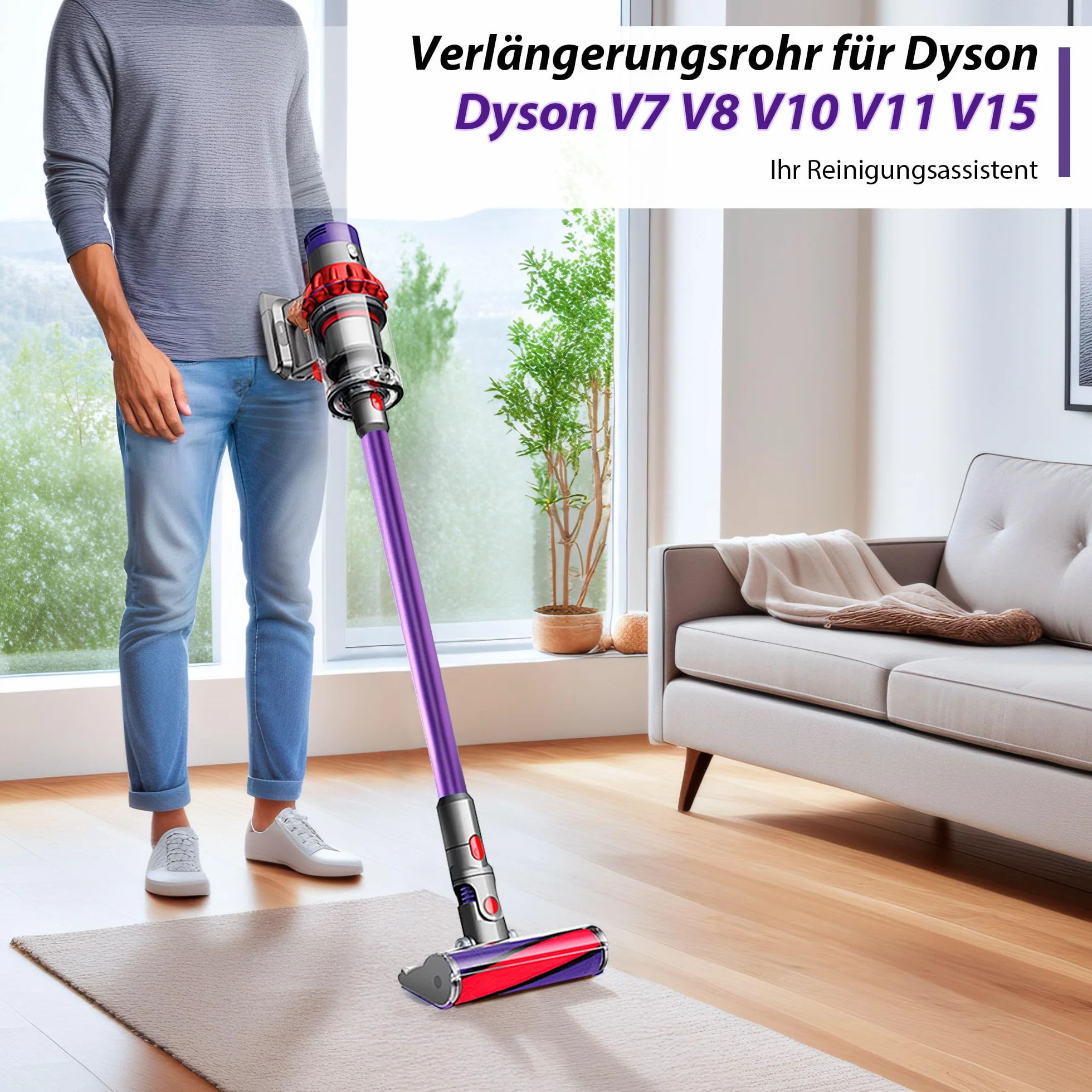 Rura teleskopowa do Dyson, przedłużka kompatybilna z Dyson V7 V8 V10 V11 V15, szybkozłączka ssąca z dwoma szczotkami 2 w 1, fioletowa