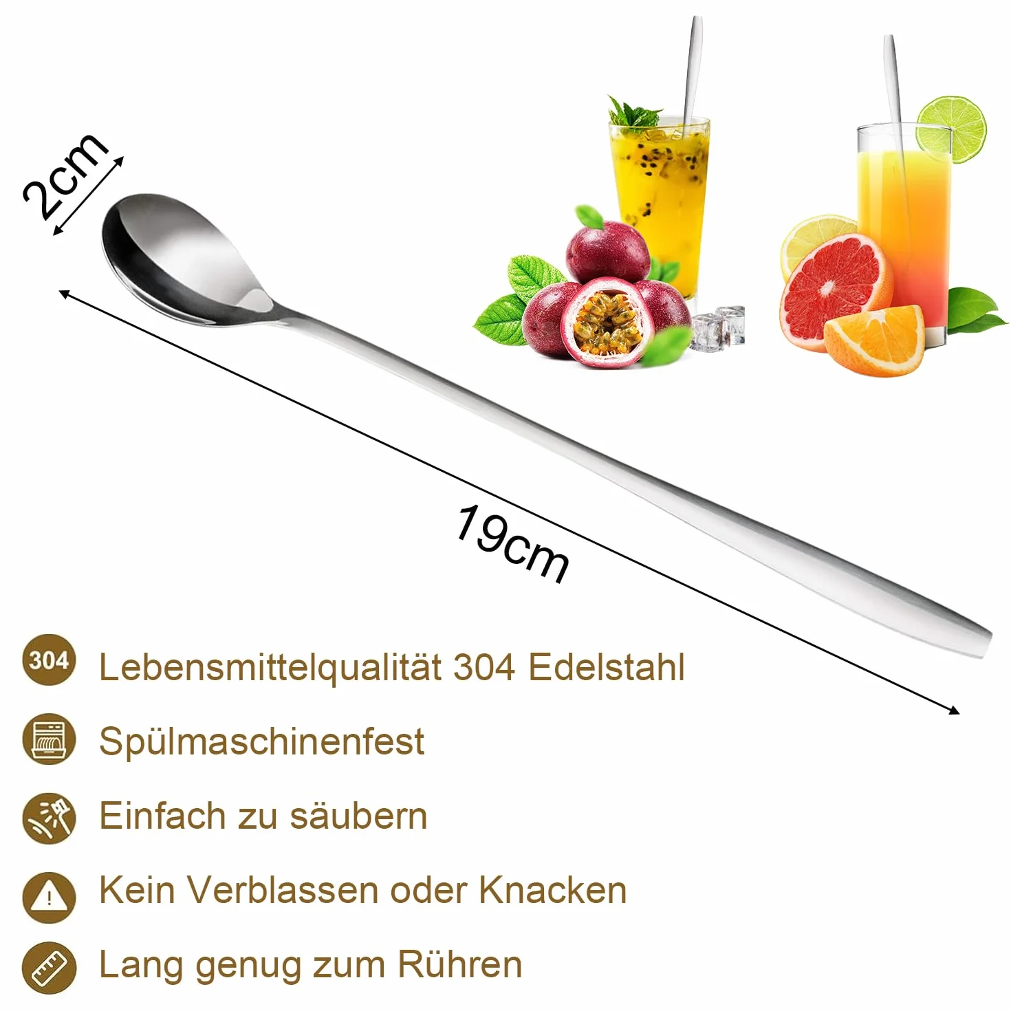 Zestaw 6 długich łyżeczek do kawy, łyżeczki ze stali nierdzewnej, łyżki z długim uchwytem 19 cm, długi uchwyt do łyżek do lodów, kawy latte, łyżeczki do herbaty, łyżeczki deserowe, jogurt, koktajl