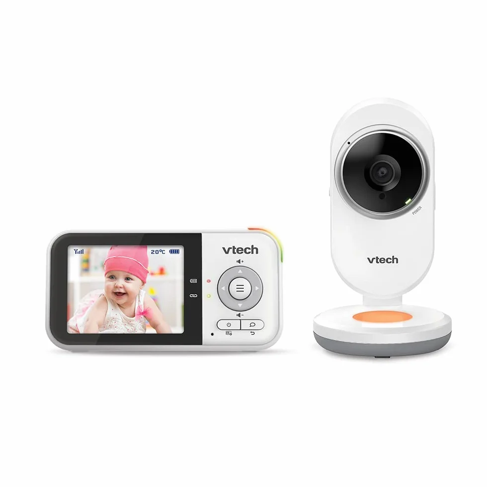 VTech BM3254 Monitor dziecka z kamerą, długi poziom, 2,8" ekran LCD, kolorowe światło nocne, dźwięk południowy i listwy, dwukierunkowy rozmowę - PL wersja biała