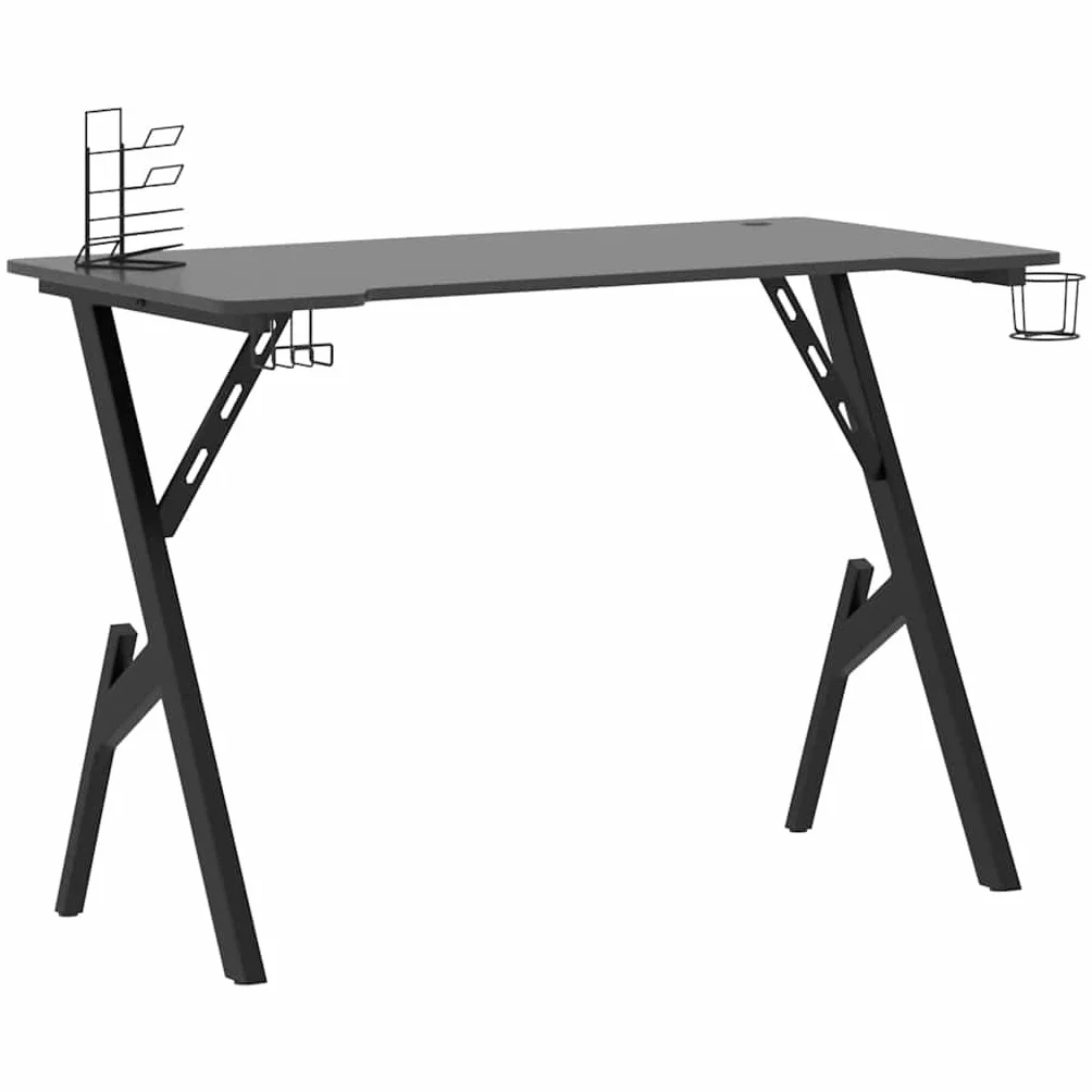 Biurko gamingowe ze stelażem Y, czarno-czerwone, 110 x 60 x 75 cm, biurko komputerowe z uchwytem na słuchawki, uchwyt na kubek, do biura domowego i akcesoriów do gier