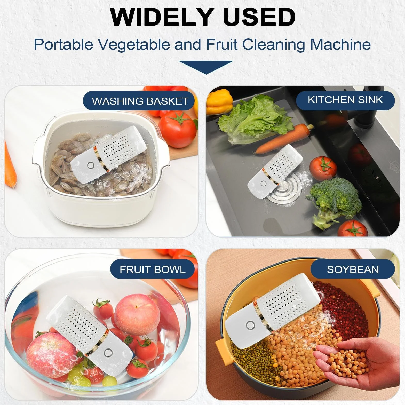 Fruit Washing Machine, USB Produce Cleaner, 3.86x3.86x6.1 Inches Cordless Food Purifier, Long Lasting Cleaning Device with Powerful Function for Cooking Kitchen Grain Preparation