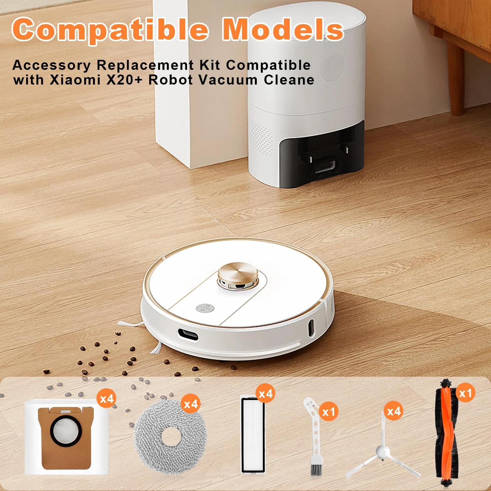 Zestaw akcesoriów kompatybilny z Xiaomi X20+ Robot Vacuum, 1 x szczotka główna 4 szczotki boczne 4 filtr HEPA 4 mop kompatybilny z Xiaomi X20 akcesoria zamienne do odkurzacza