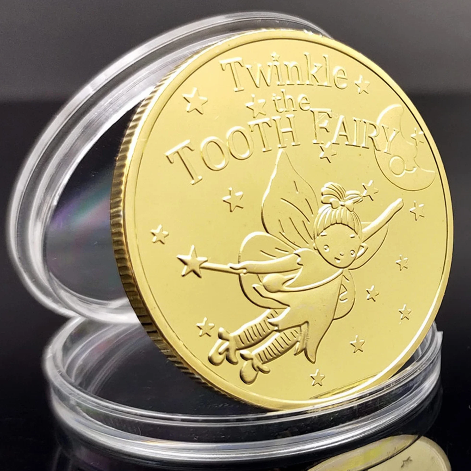 20 sztuk Zębów Fairy Monet, Fairy Tooth Prezenty dla dziewczynek i chłopców, Zęby wróżki złote monety,brakujące zęby prezenty dla dzieci, złote zęby bajki monety (2)