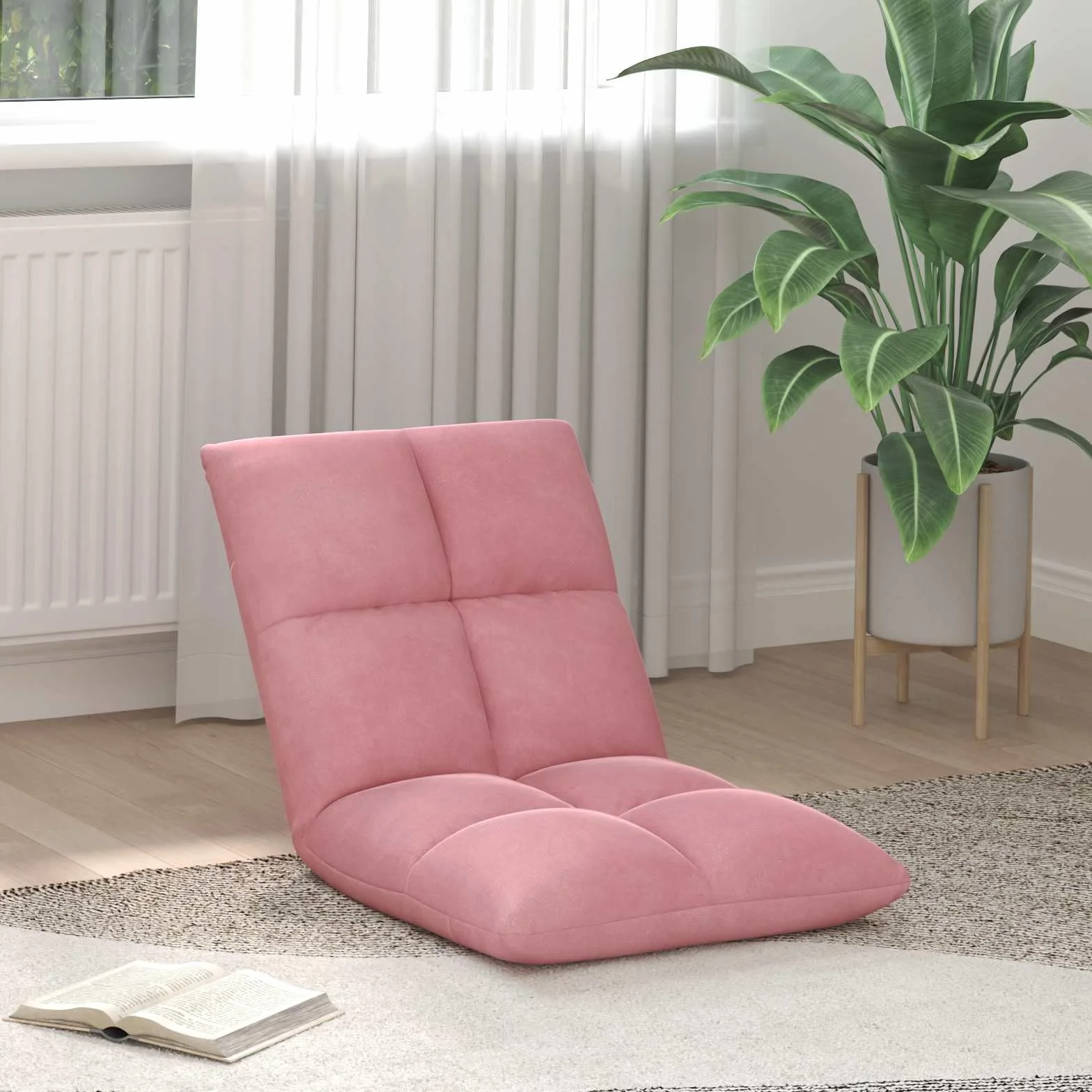 Krzesło podłogowe, różowe, aksamitne, 50 x 61 x 57 cm, regulowane z 5-stopniowym oparciem, składane, ergonomiczne, do jogi, czytania, gier, biura, zajmuje mało miejsca, wygodne